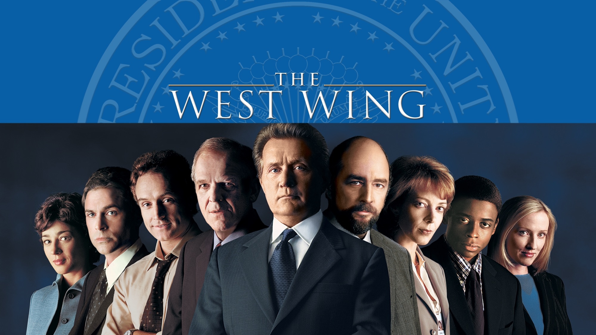 The West Wing (TV Series): The cast of a political drama, Martin Sheen, John Spencer, Richard Schiff. 2000x1130 HD Wallpaper.
