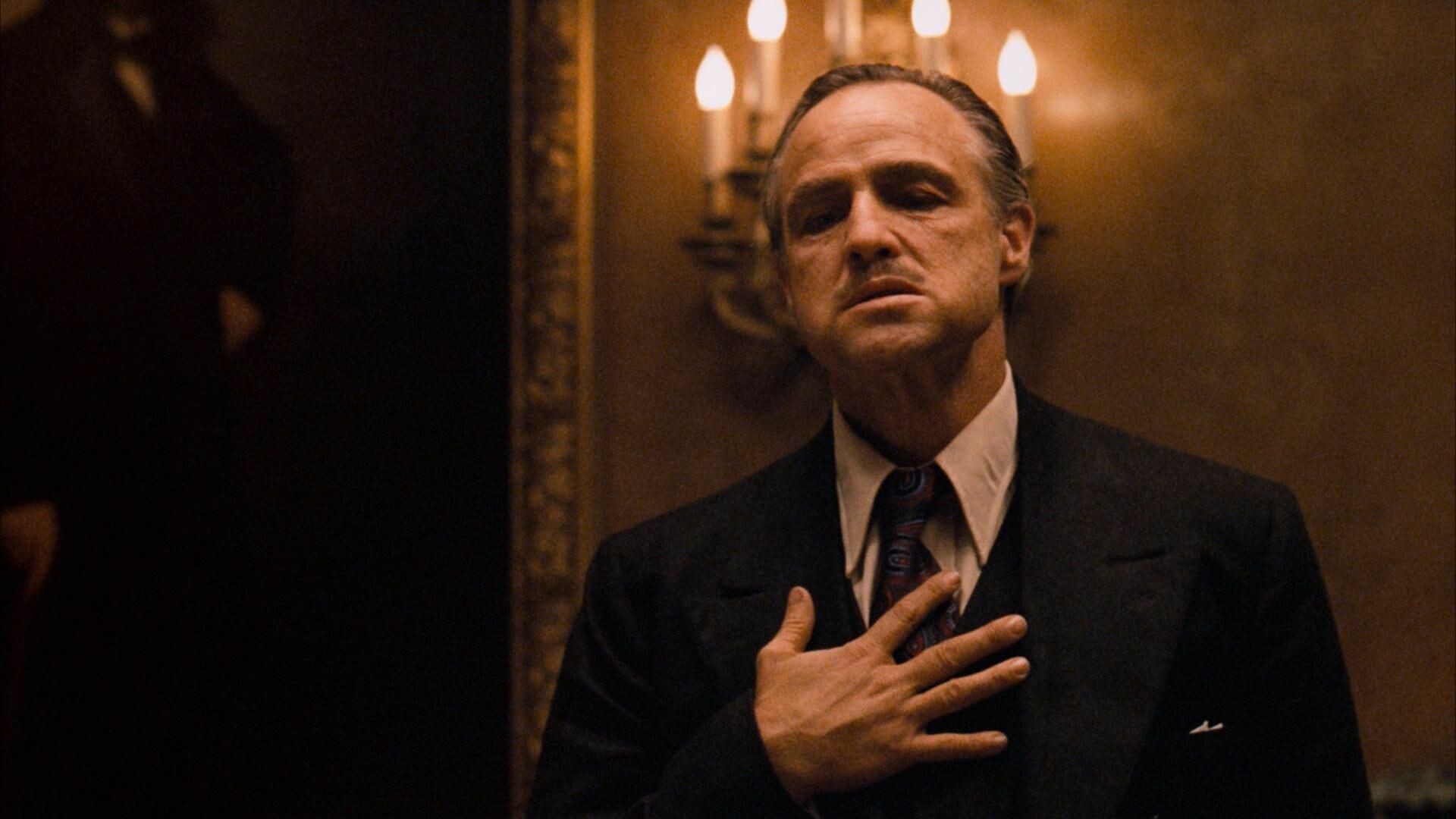 The Godfather: Marlon Brando, Ranked the second-greatest film in American cinema by the American Film Institute. 1920x1080 Full HD Wallpaper.