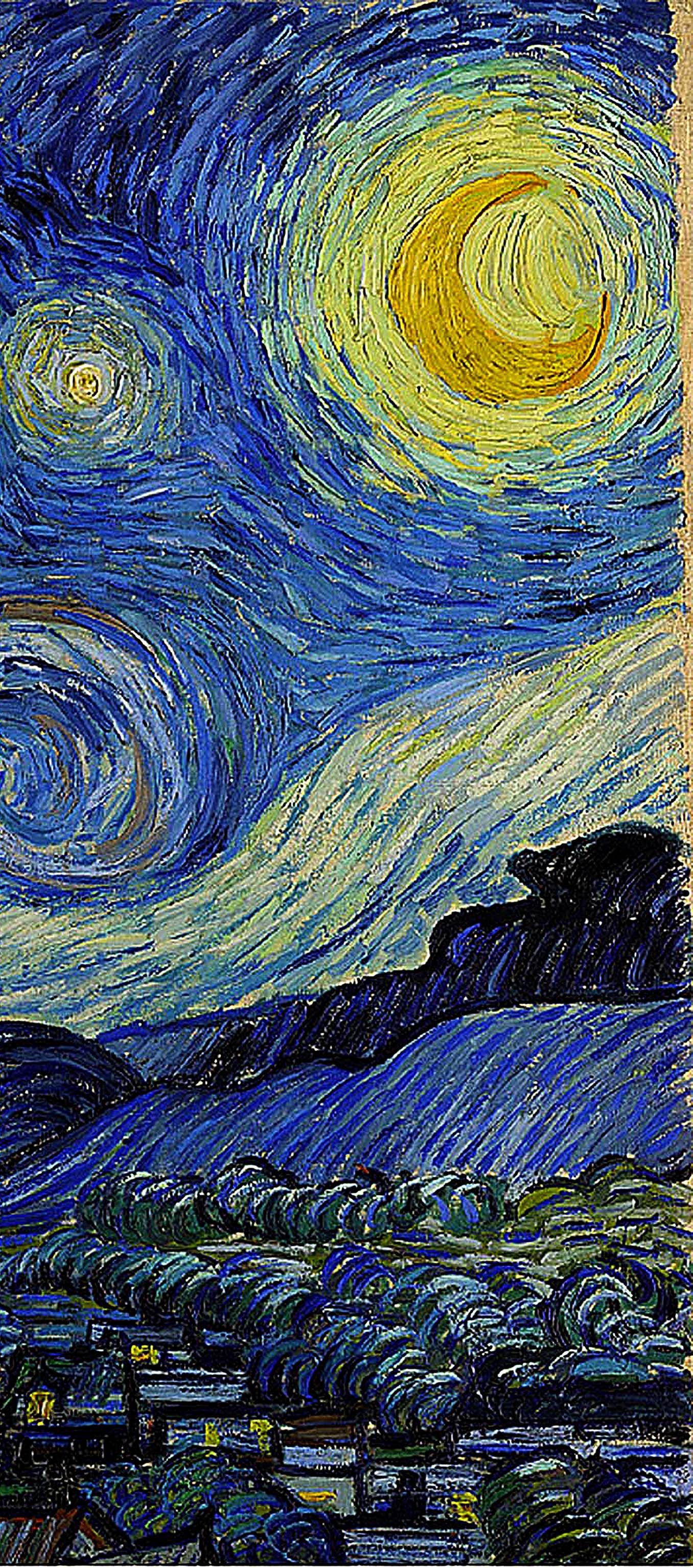 The Starry Night, detailed artwork, Vincent van Gogh, artistic expression, 1360x3070 HD Handy