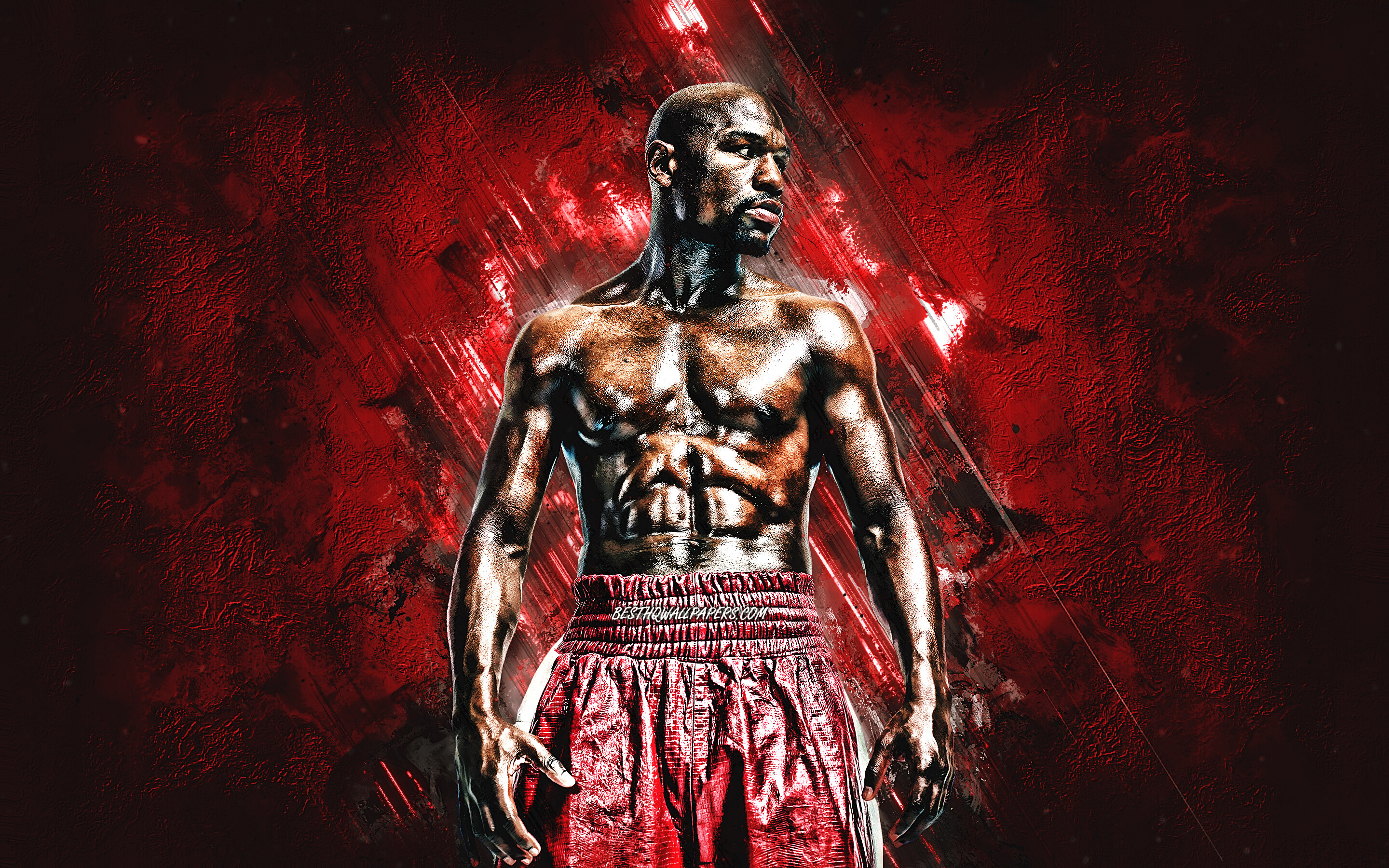 Floyd Mayweather, Boxing legend, Red stone background, Sporting greatness, 2880x1800 HD Desktop