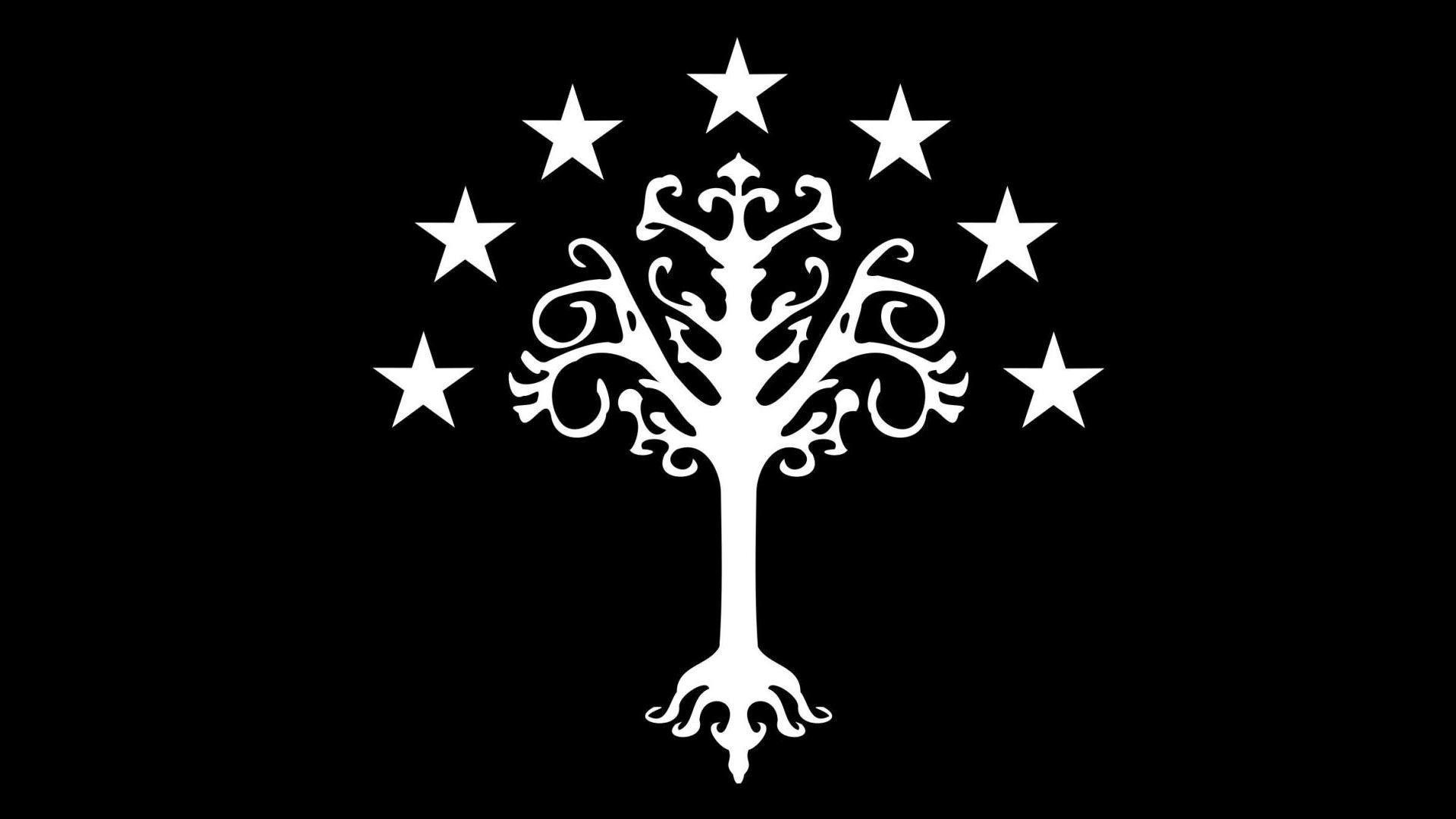 Gondor: A symbolic white tree on the black background, TLOTR, Minas Tirith. 1920x1080 Full HD Background.