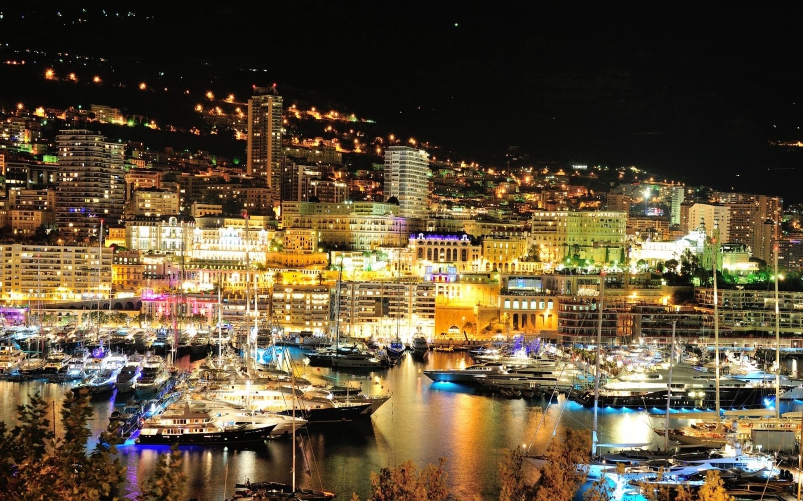 Monaco harbor marina, Night HD wallpaper, Travels, 2560x1600 HD Desktop