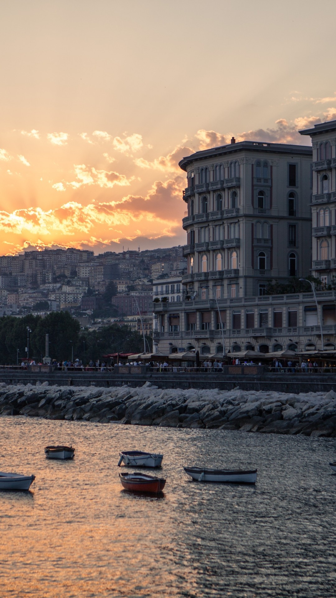 Napoli sunset, Coastal beauty, Serene architecture, Scenic skyline, 1080x1920 Full HD Handy
