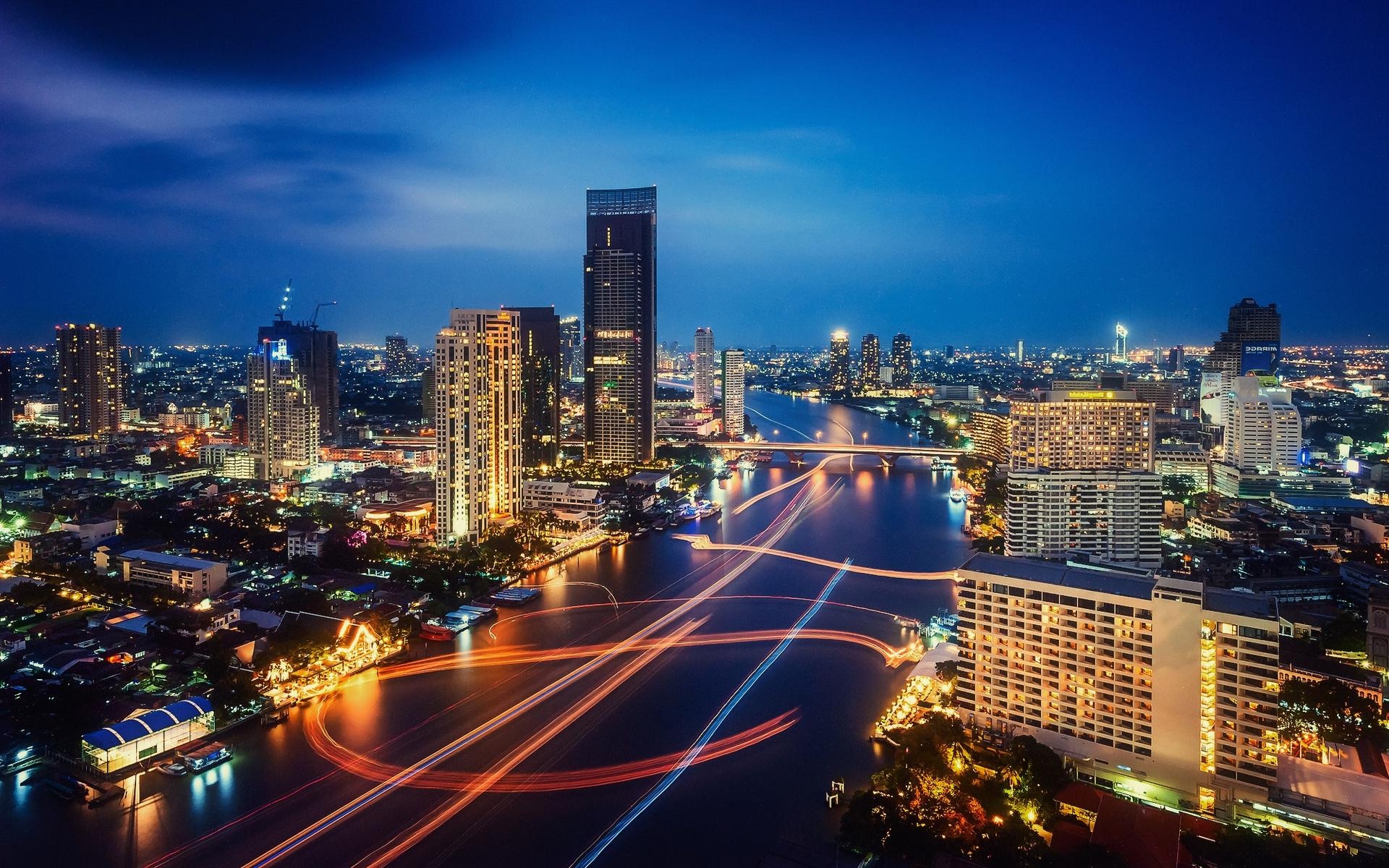 Bangkok: Thailand’s capital city, Nightscape. 1920x1200 HD Background.