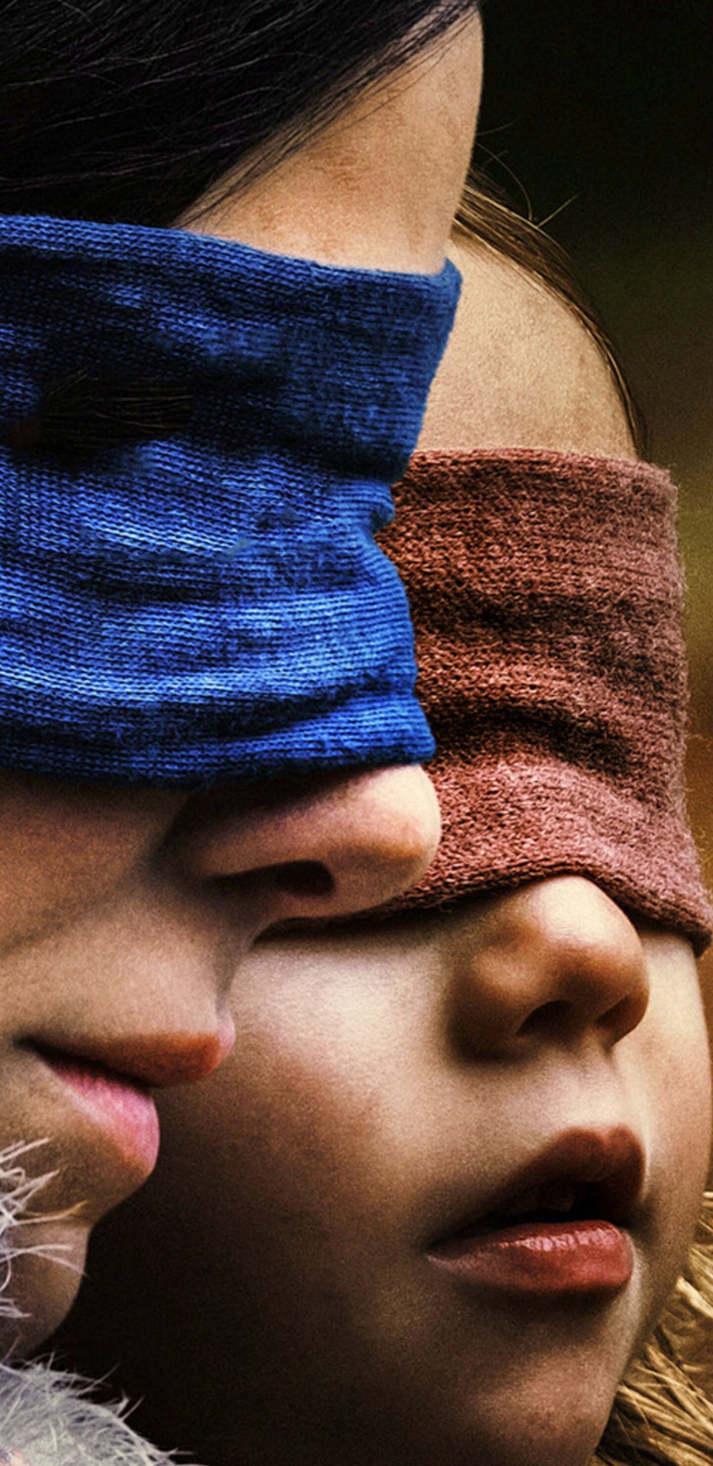 Bird Box (Movie 2018): Blindfolded Sandra Bullock and Vivien Lyra Blair, Characters created by written by Eric Heisserer. 1440x2960 HD Background.