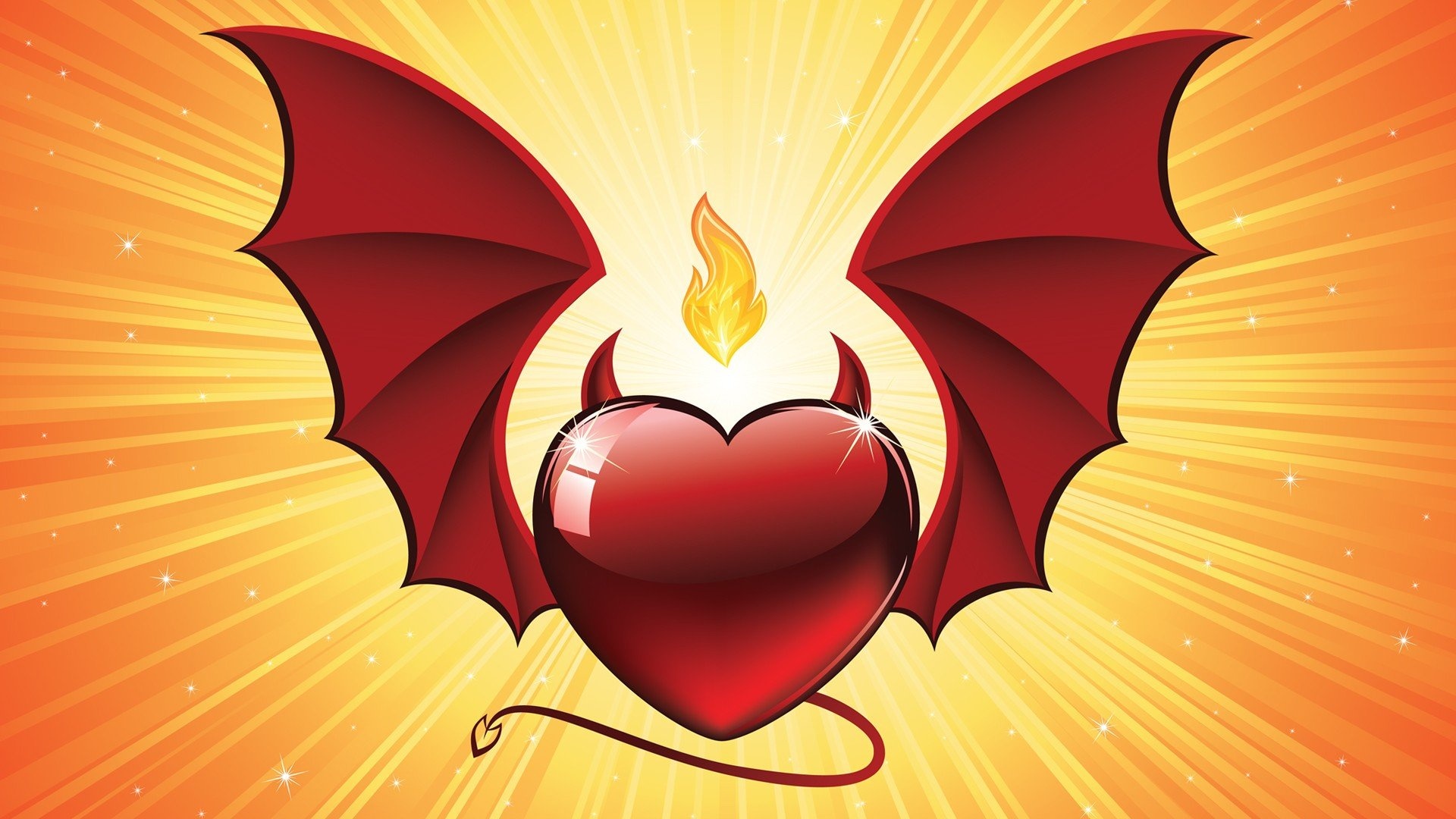 Heart With Wings, Devil and angel, Valentine's Day art, Illuminated vector, 1920x1080 Full HD Desktop