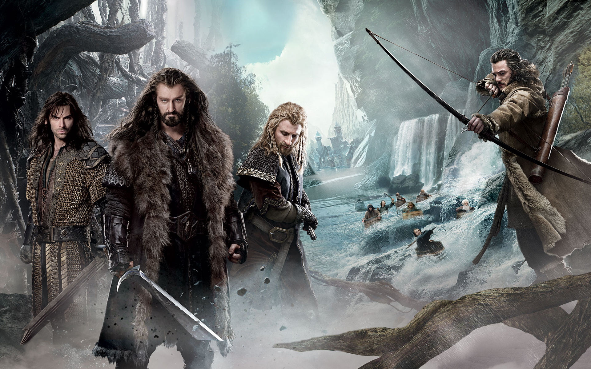 Dwarves (The Lord of the Rings): Thorin Oakenshield, Kíli, Fíli, Bard the Bowman, The Hobbit. 1920x1200 HD Background.