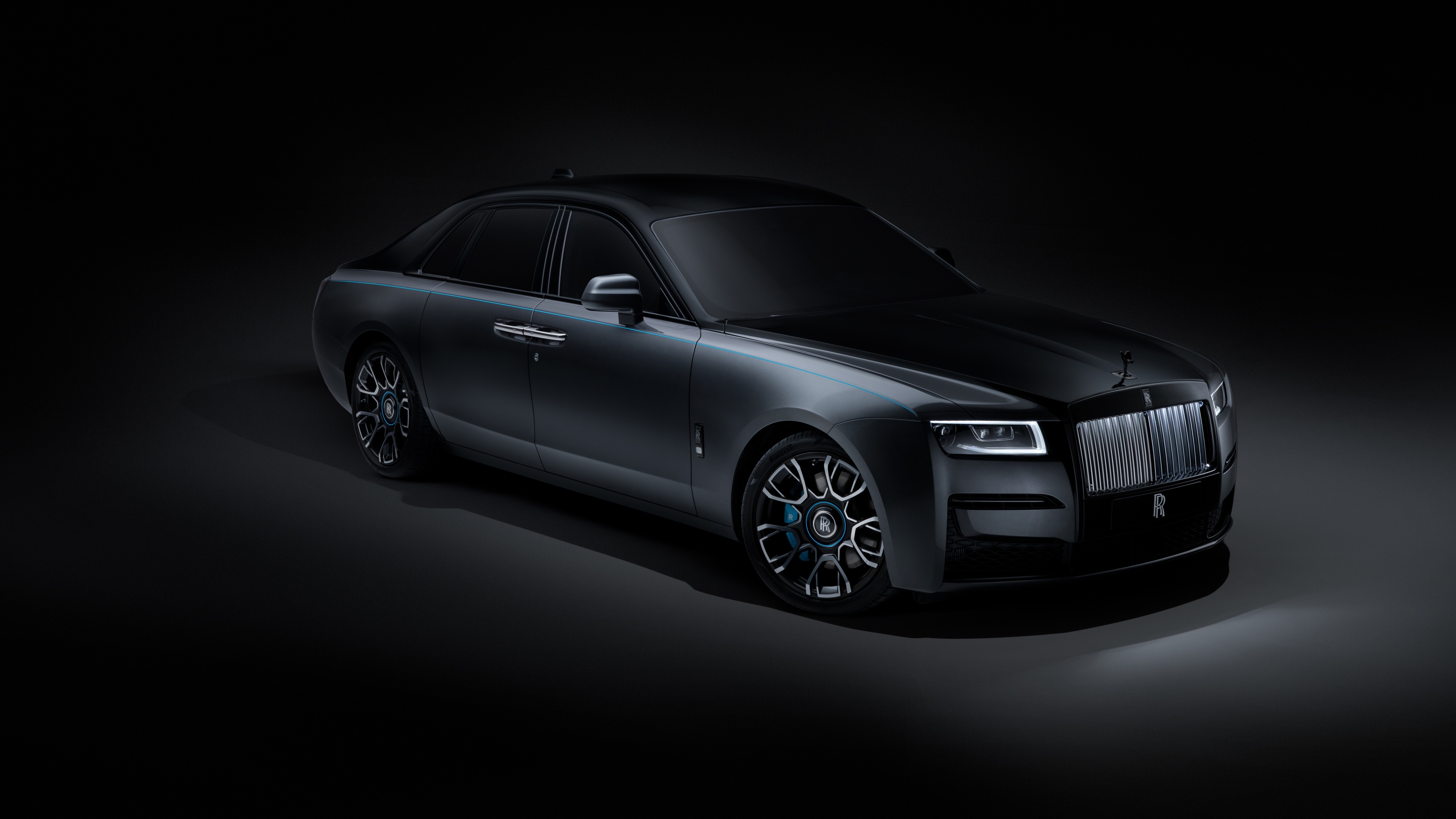 Rolls-Royce Ghost, Black Badge edition, Dark background wallpaper, 2021 model, 3840x2160 4K Desktop