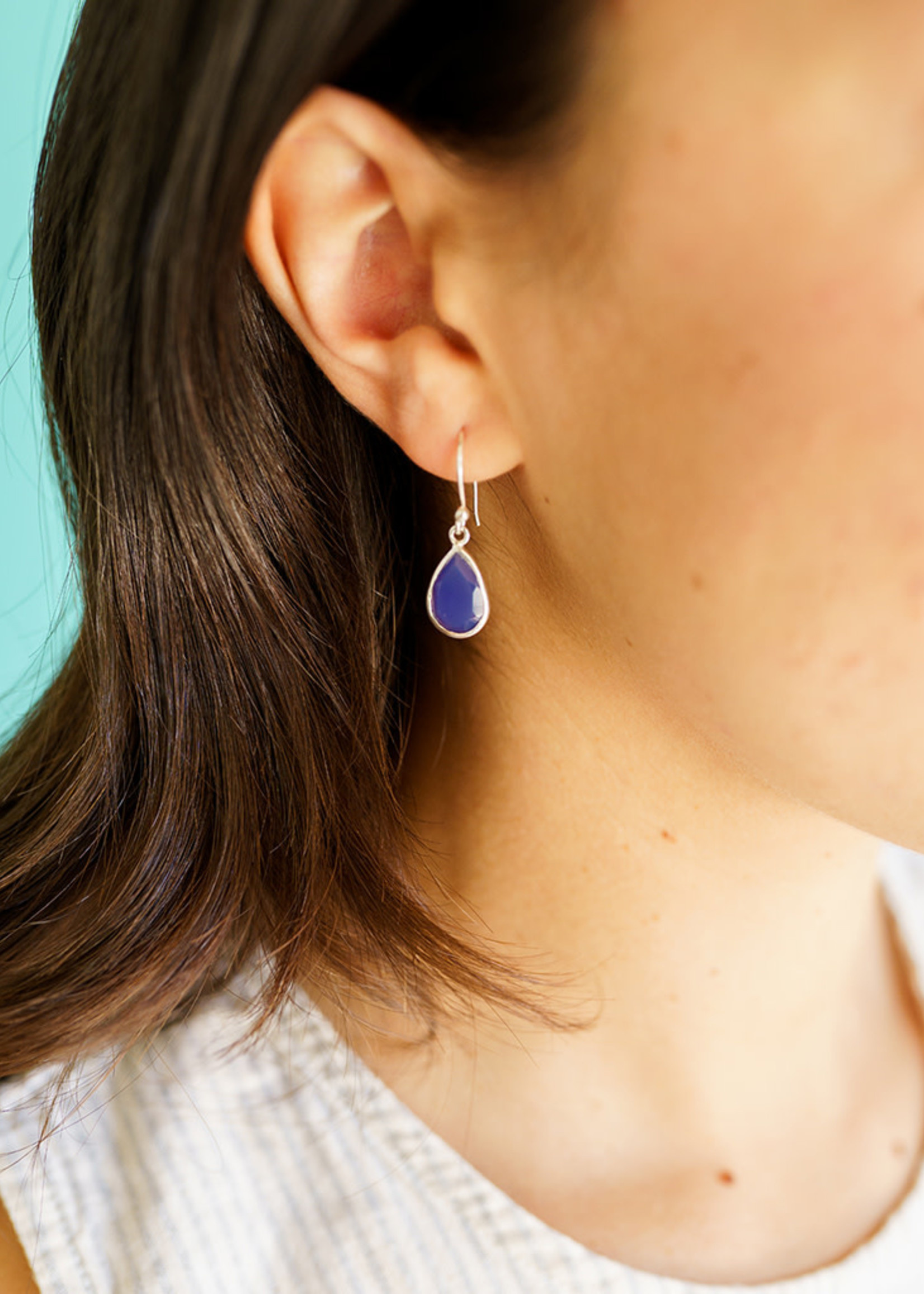 Chalcedony gemstone, Raindrop blue, Earrings, 1660x2320 HD Phone