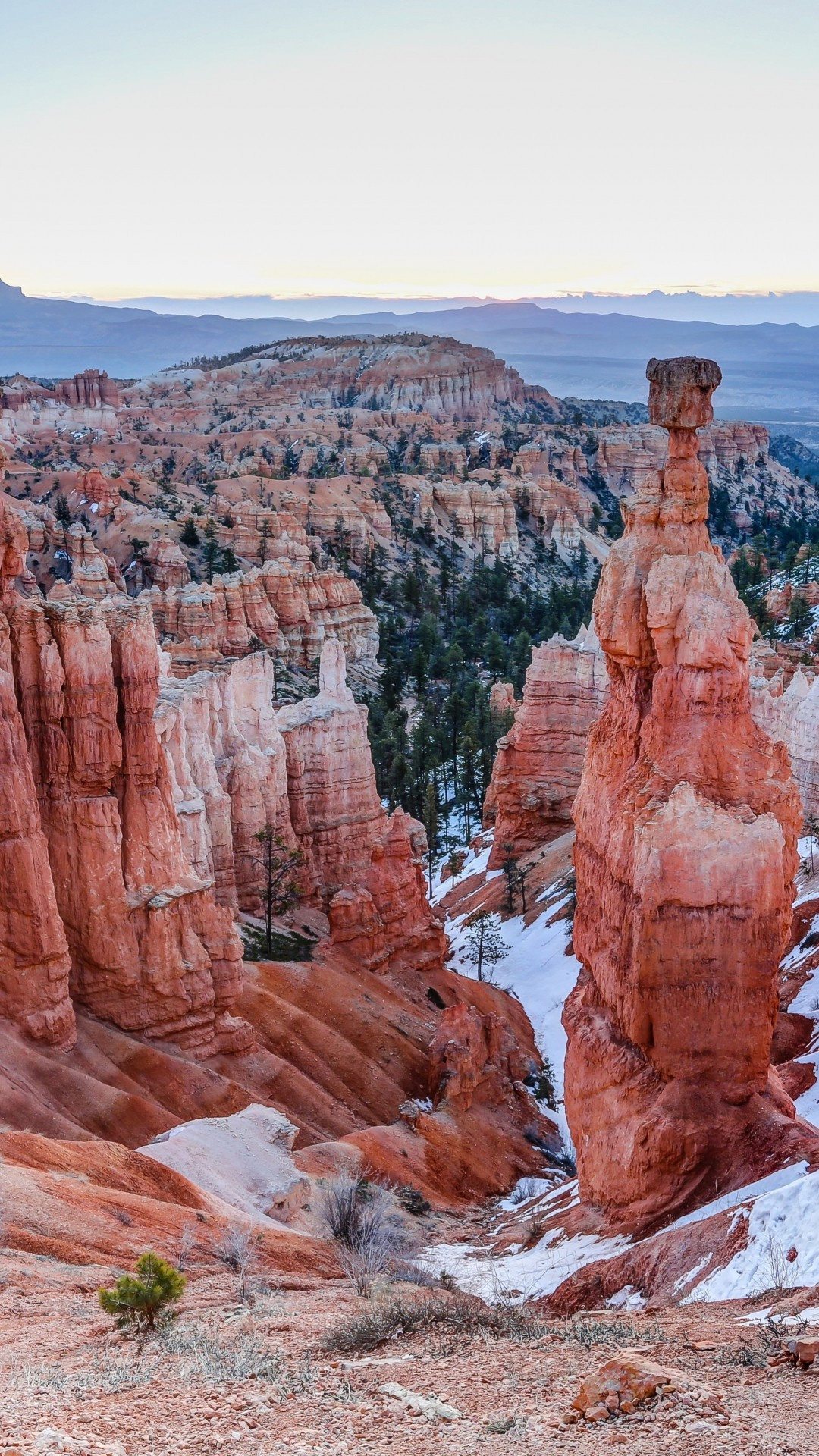 Cliff snow hill, Winter wonderland, Bryce Canyon, Nature wallpapers, 1080x1920 Full HD Phone