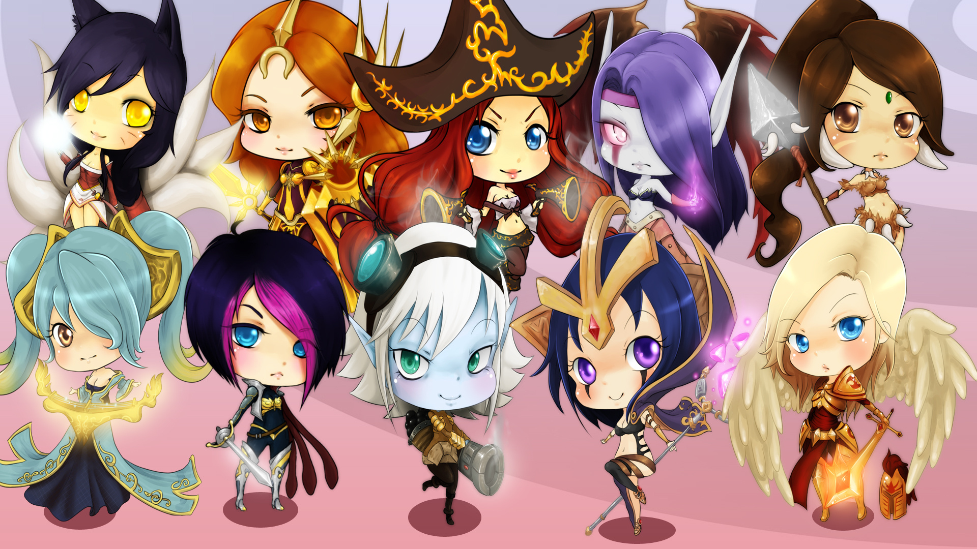 League of Legends, Chibi, Cute champions, Collective wallpapers, 1920x1080 Full HD Desktop