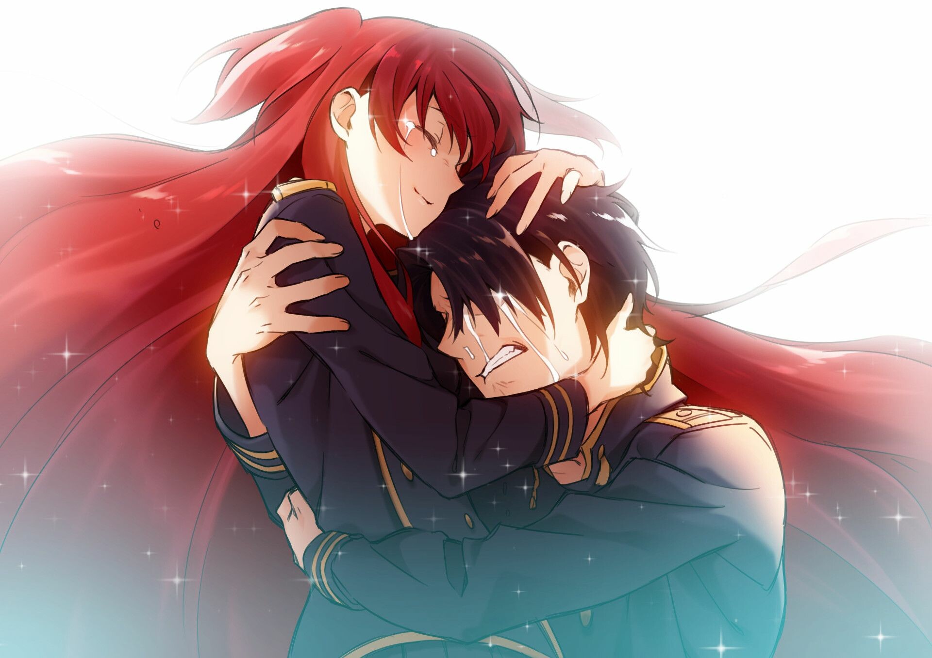 Super cute anime couple, Gabbing hug, Young love, Irresistible charm, 1920x1360 HD Desktop