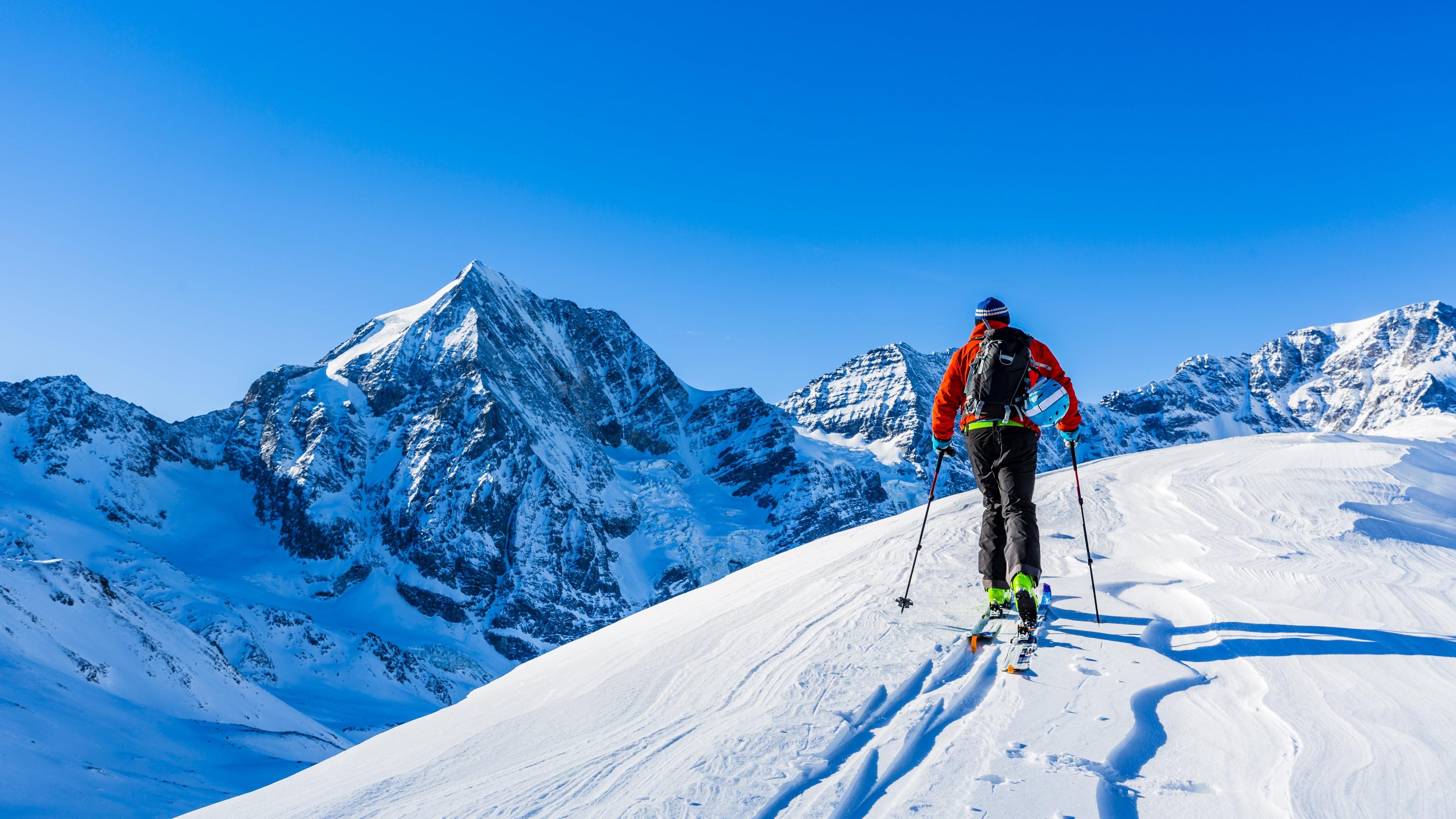 Skiing: Ski Touring, St. Johann in Tirol, Winter activity, Cross-country distance. 3840x2160 4K Background.