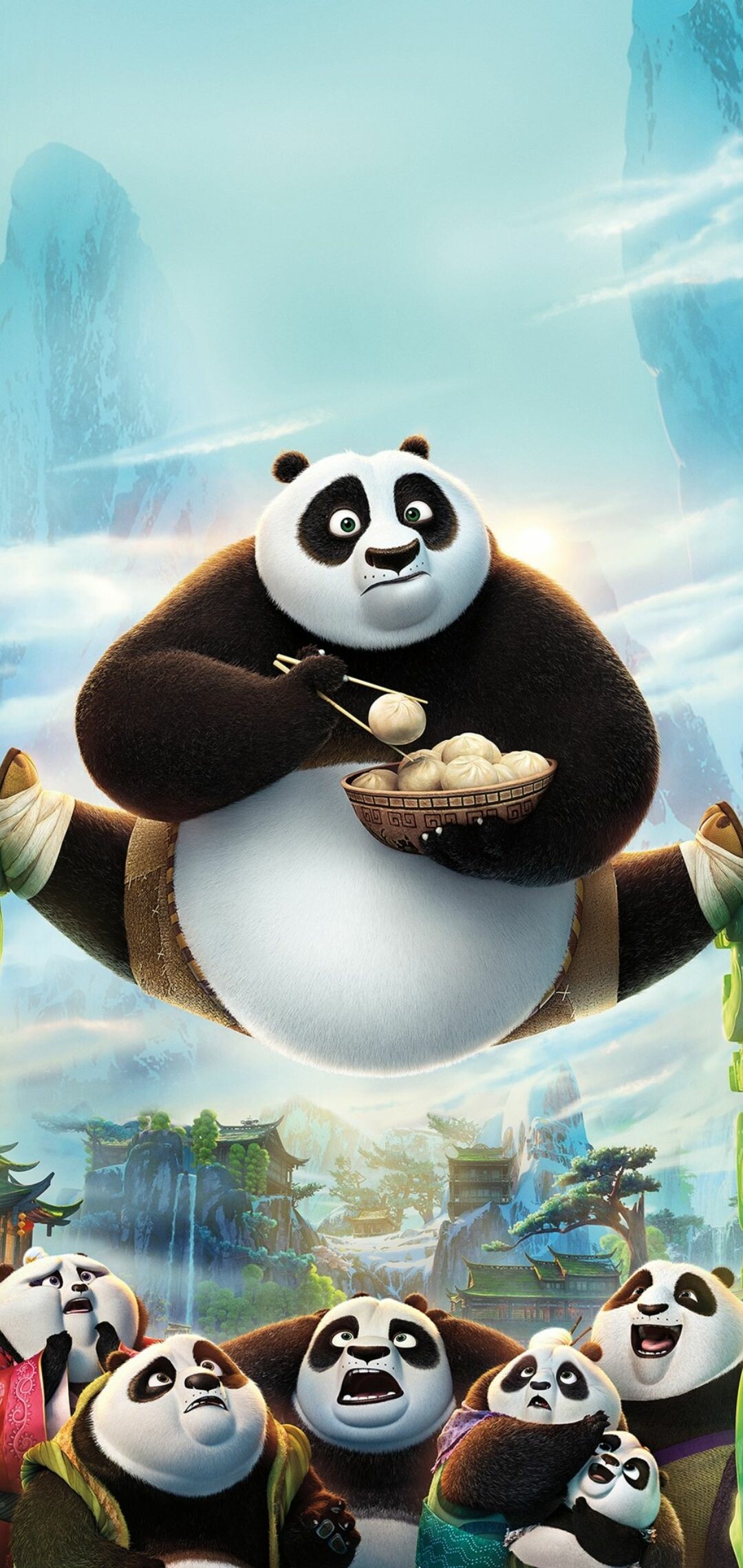 Panda: Master Ping Xiao Po, Black and white bear. 1080x2280 HD Wallpaper.