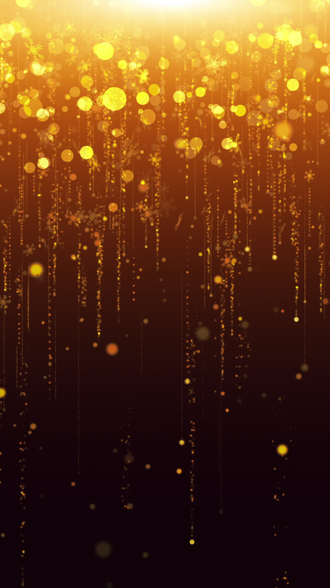 Gold Sparkle: Colorful holiday lights, Sparkling golden threads, Hanging Christmas tree ornaments. 1080x1920 Full HD Background.