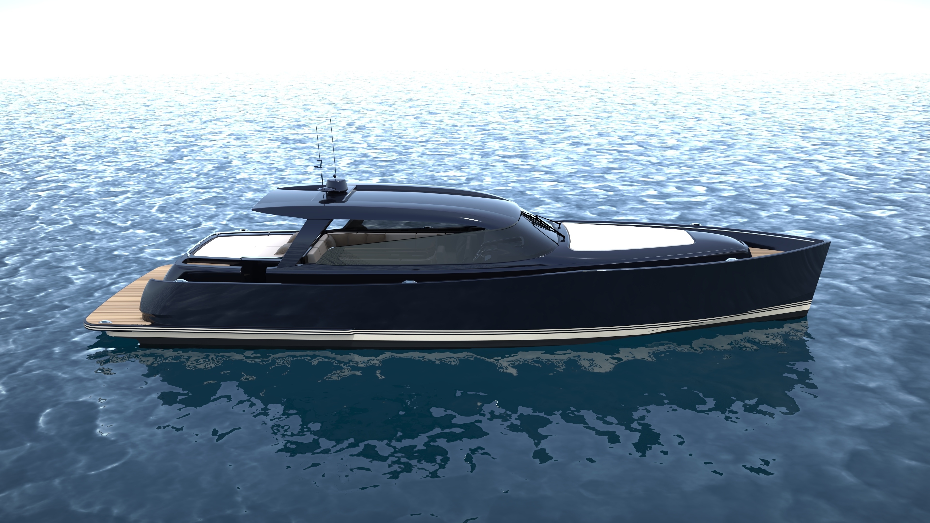Motorboat: Contest 52MC T-top, Inboard engine. 3840x2160 4K Wallpaper.