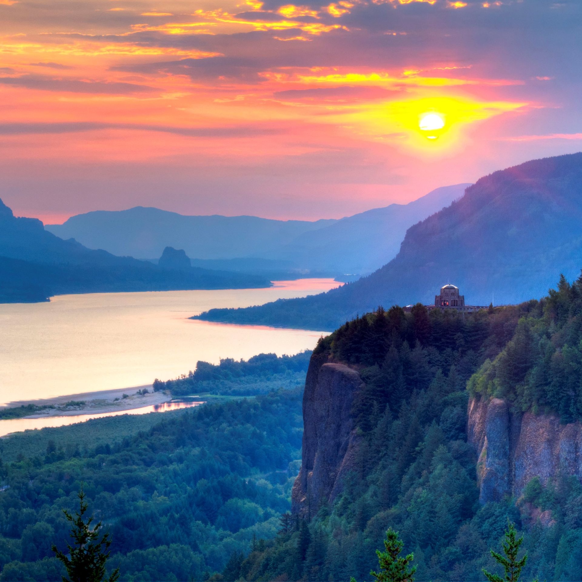 The Columbia River, Scenic waterway, Lush greenery, Breathtaking views, 1920x1920 HD Phone