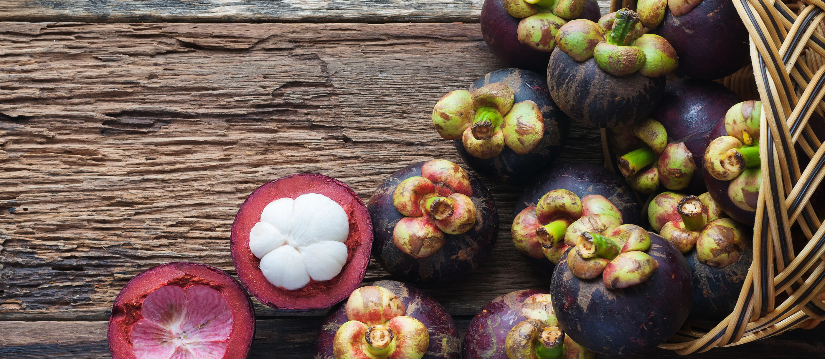 Mangosteen: Local Tropical Fruit From Indonesia, Southeast Asia. 2800x1220 Dual Screen Wallpaper.