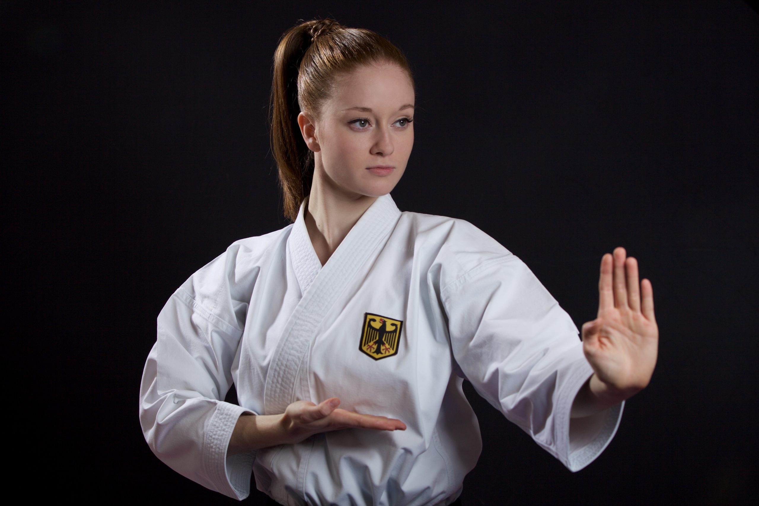 Karate: Lena Mayer, German Karate Federation, Kata Women Individual athlete. 2560x1710 HD Background.