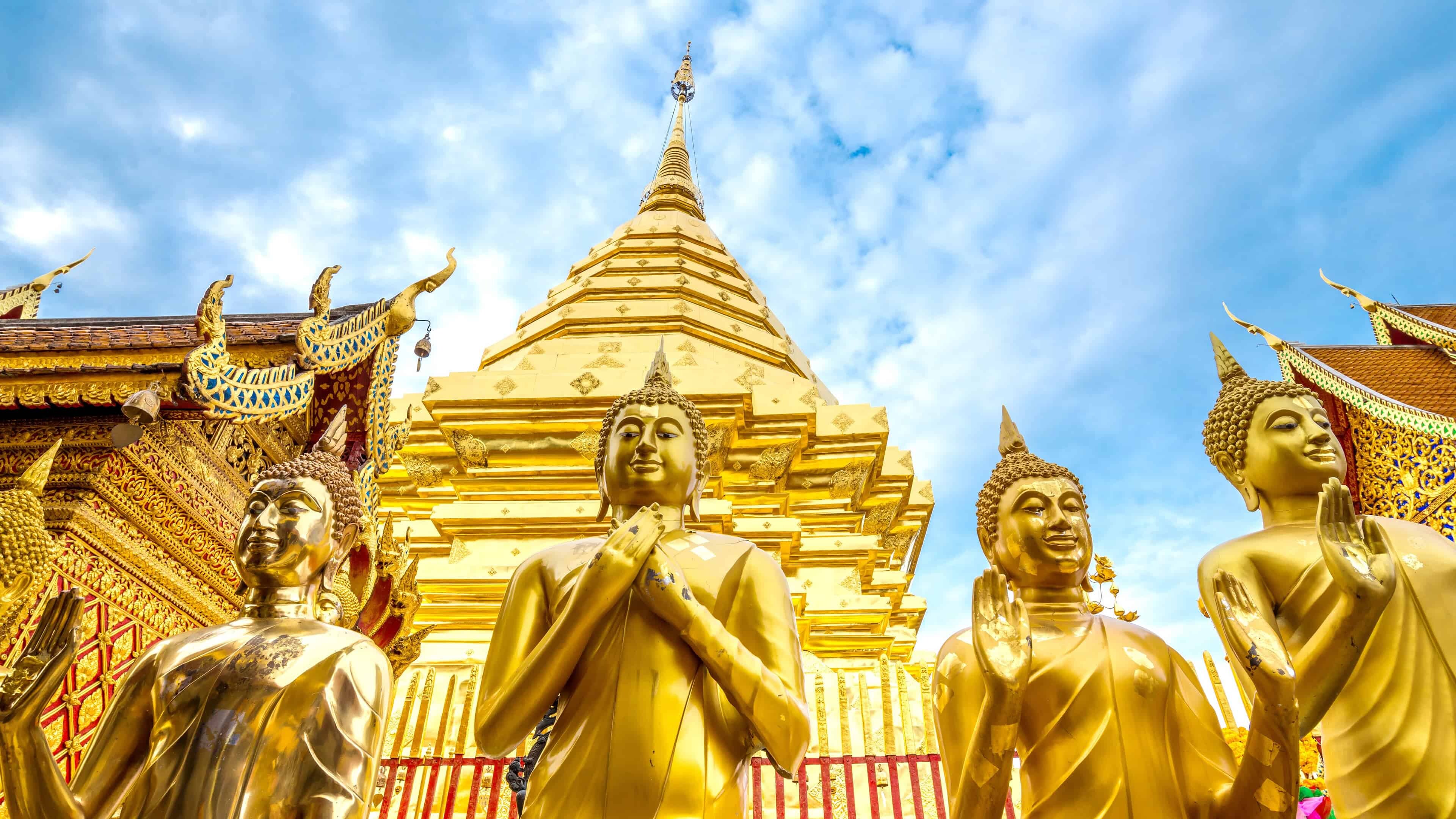 Thailand: Wat Phra That Doi Suthep, Buddhist Temple Chiang Mai. 3840x2160 4K Background.
