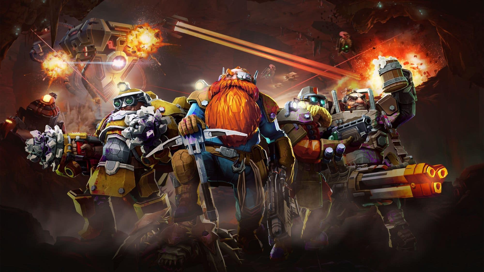 Deep Rock Galactic: Four specialist dwarves, each with their own abilities and equipment. 2000x1130 HD Background.