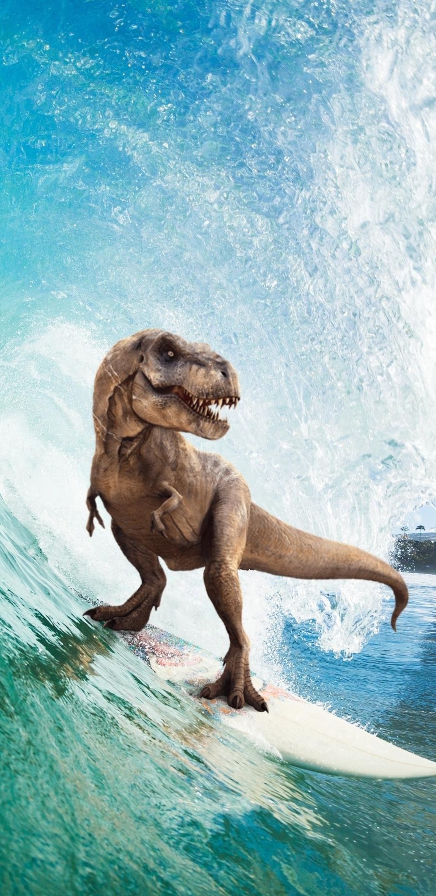 Surfing t-rex, Samsung galaxy wallpaper, Quirky design, Playful dinosaur, 1440x2960 HD Handy