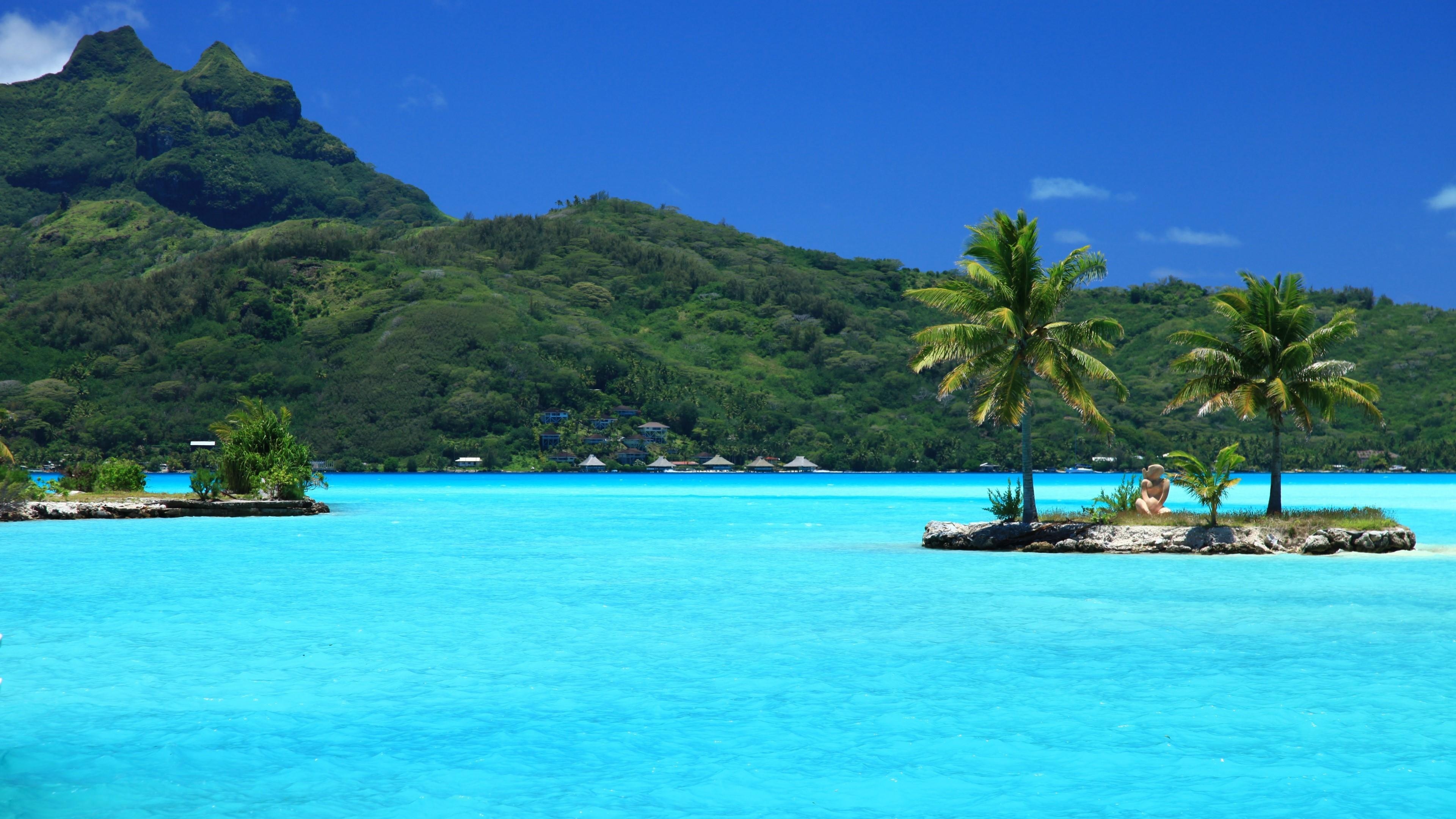 Bora Bora: A small South Pacific island northwest of Tahiti, Seaside. 3840x2160 4K Background.