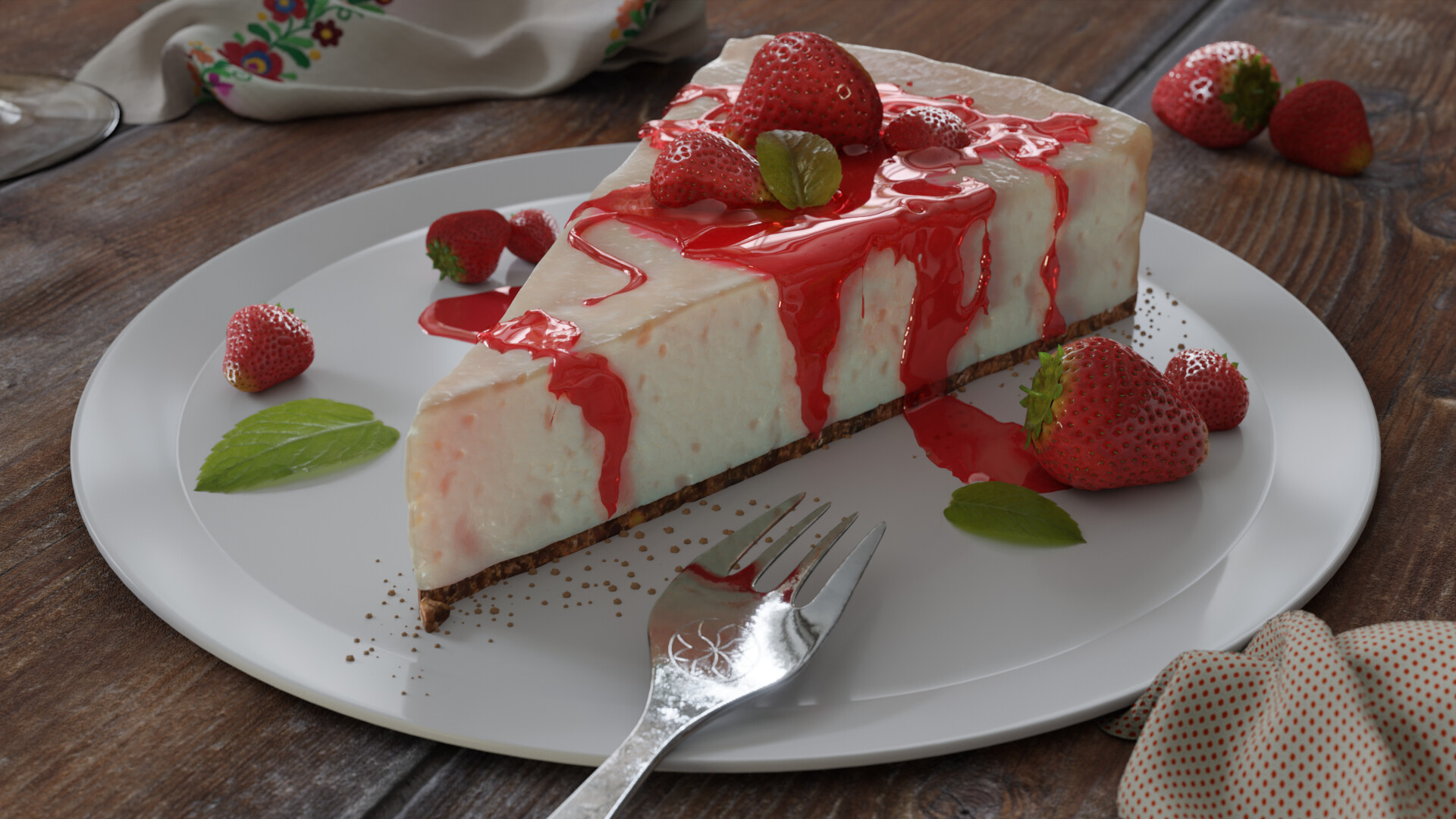 Cheesecake: Made with cream cheese, sugar, and eggs, A fruity topping. 1920x1080 Full HD Background.