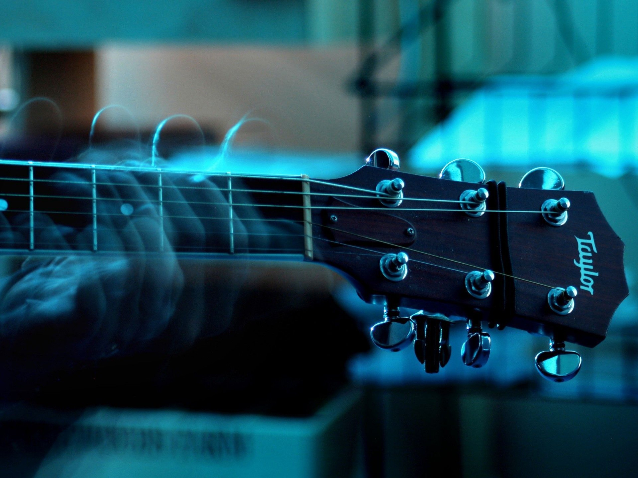 Music pleasure, Blue guitarist, Close-up instrument, Plucked strings, 2560x1920 HD Desktop