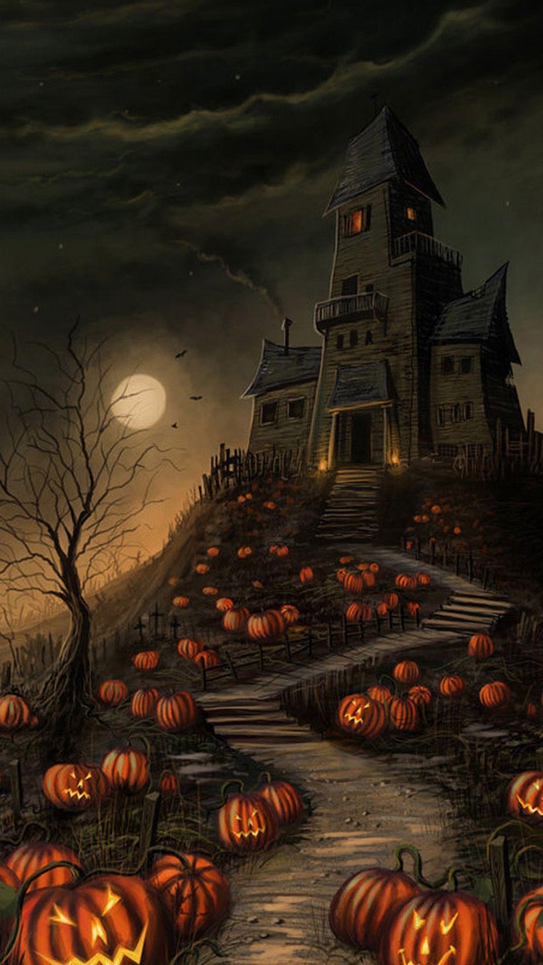 Halloween Haunted House, Haunting atmosphere, Mysterious shadows, Creepy chills, 1080x1920 Full HD Phone