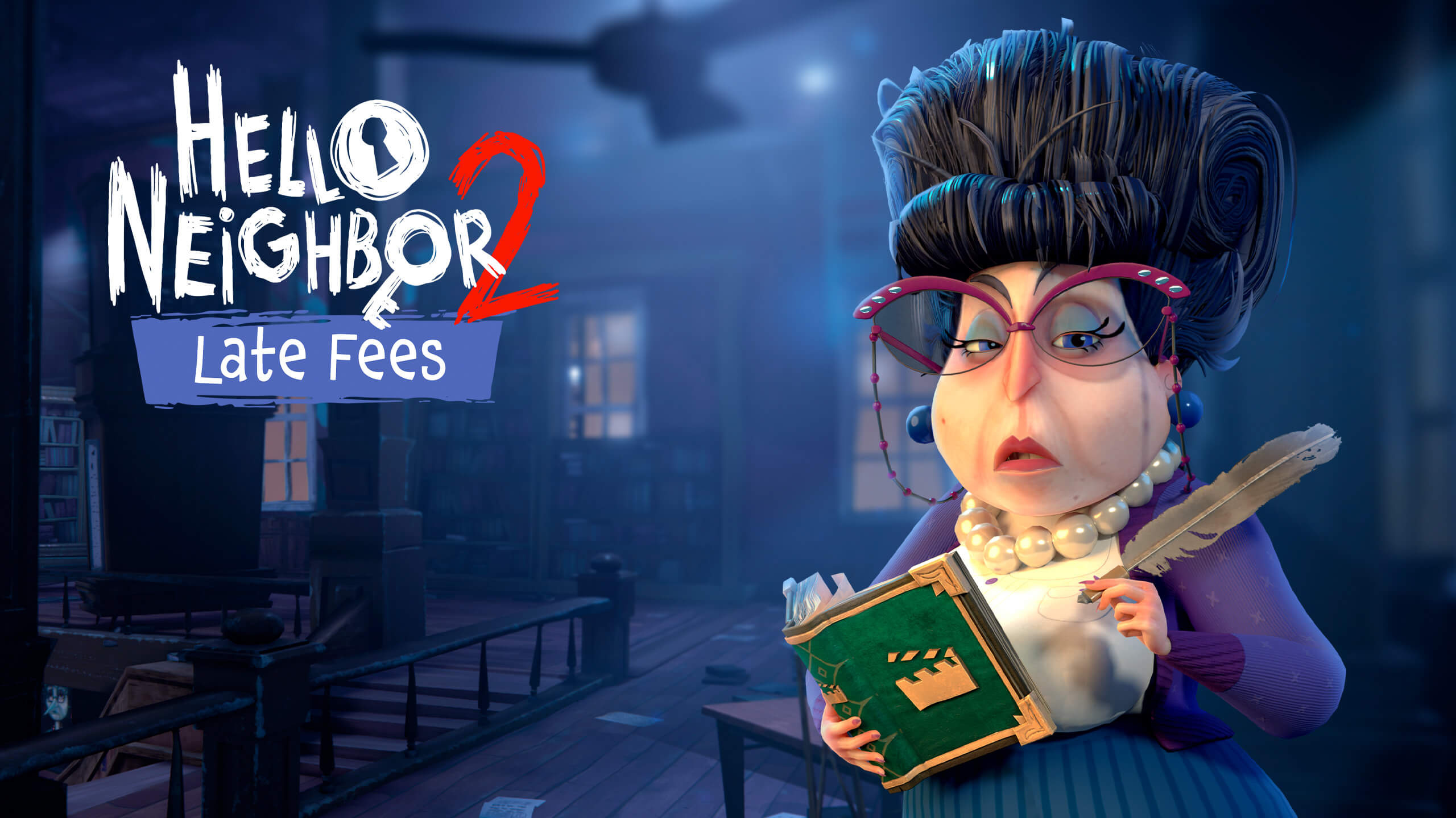 Hello Neighbor 2 (Game): A character known as the Librarian, The main antagonist in the Late Fees DLC. 2560x1440 HD Background.