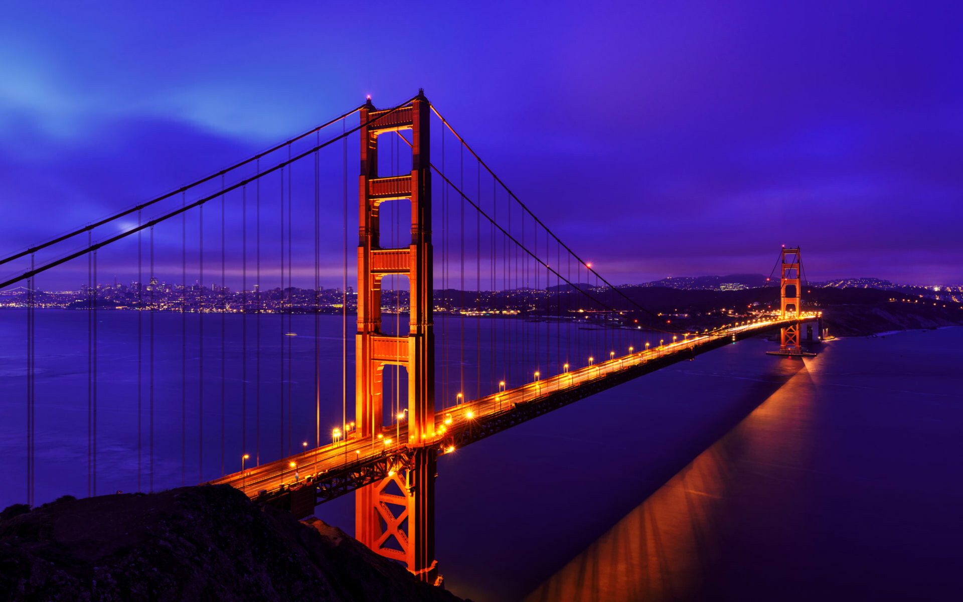 United States: Golden Gate Bridge, Night view, Suspension bridge, San Francisco, California, US. 1920x1200 HD Wallpaper.