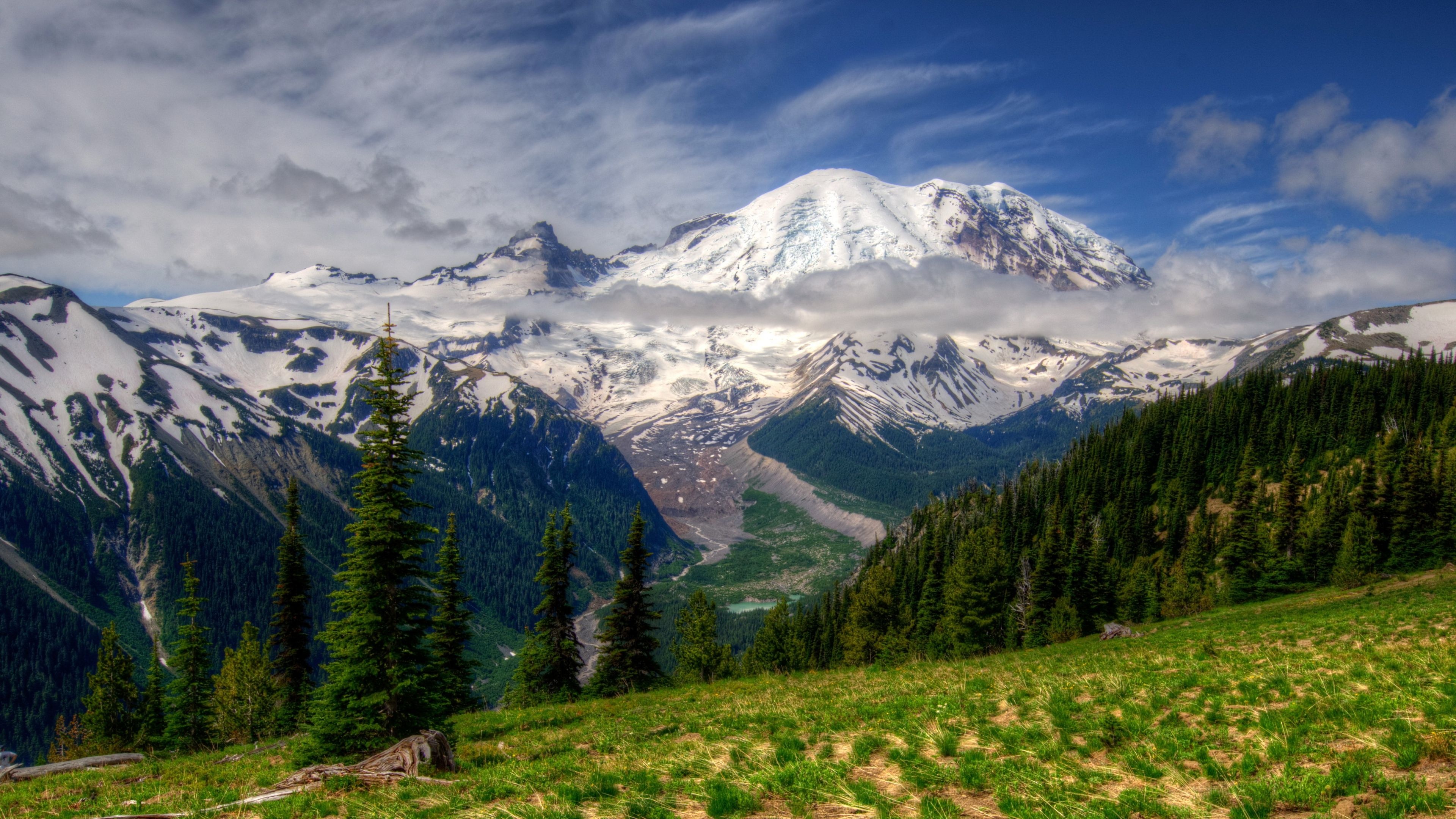 Mount Rainier National Park, Mountains landscape, Rainy wallpaper, Washington, 3840x2160 4K Desktop
