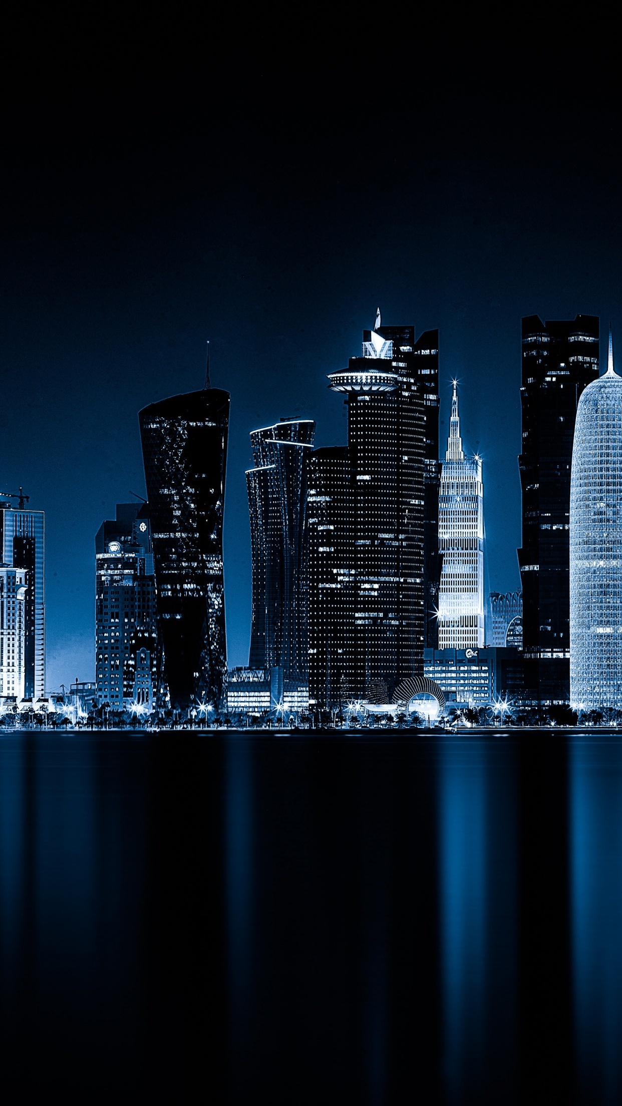 Qatar, Doha night cityscape, City lights, World, 1250x2210 HD Phone