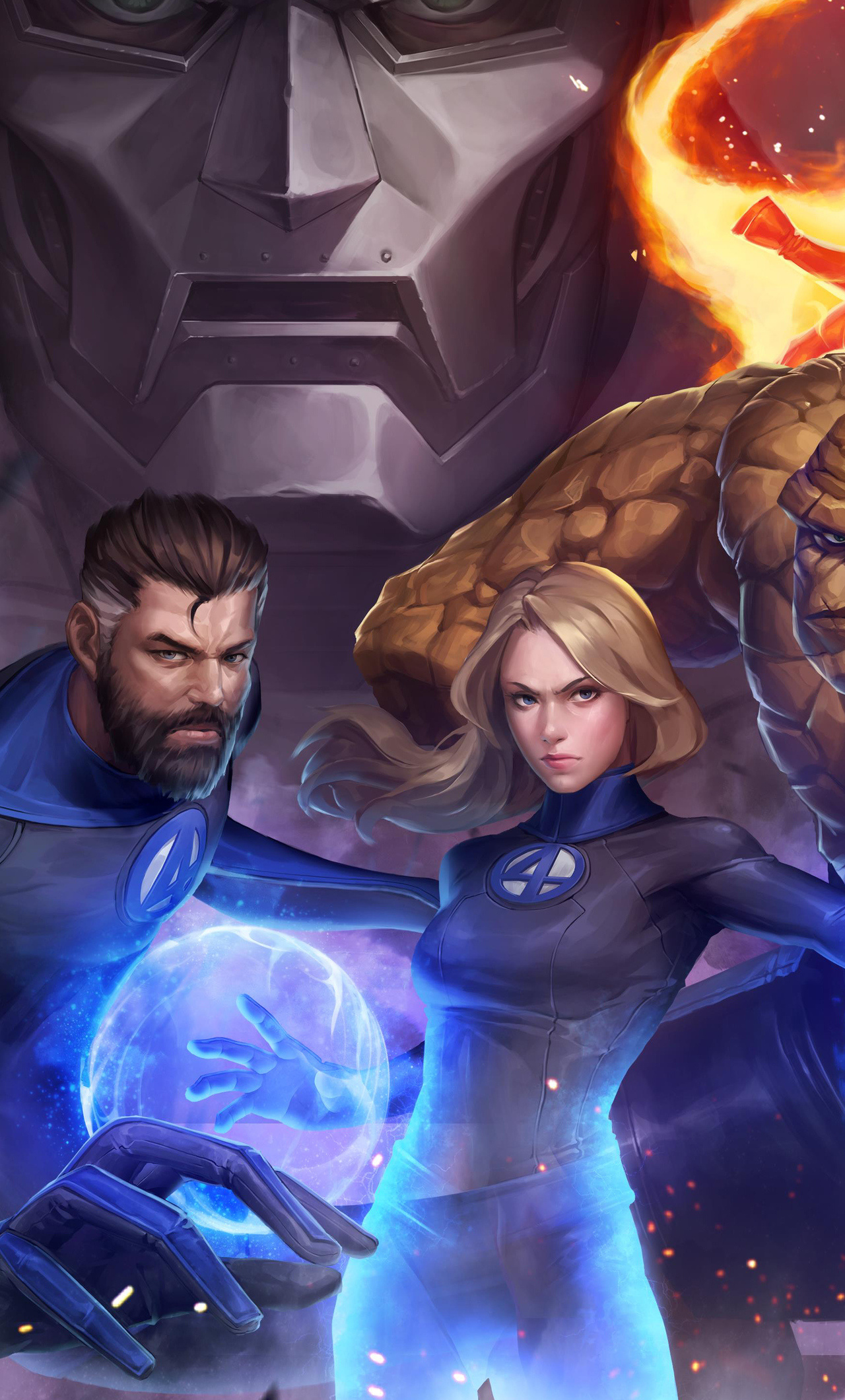 Animated Fantastic Four, Exciting wallpapers, Action-packed scenes, Dynamic artwork, 1280x2120 HD Phone