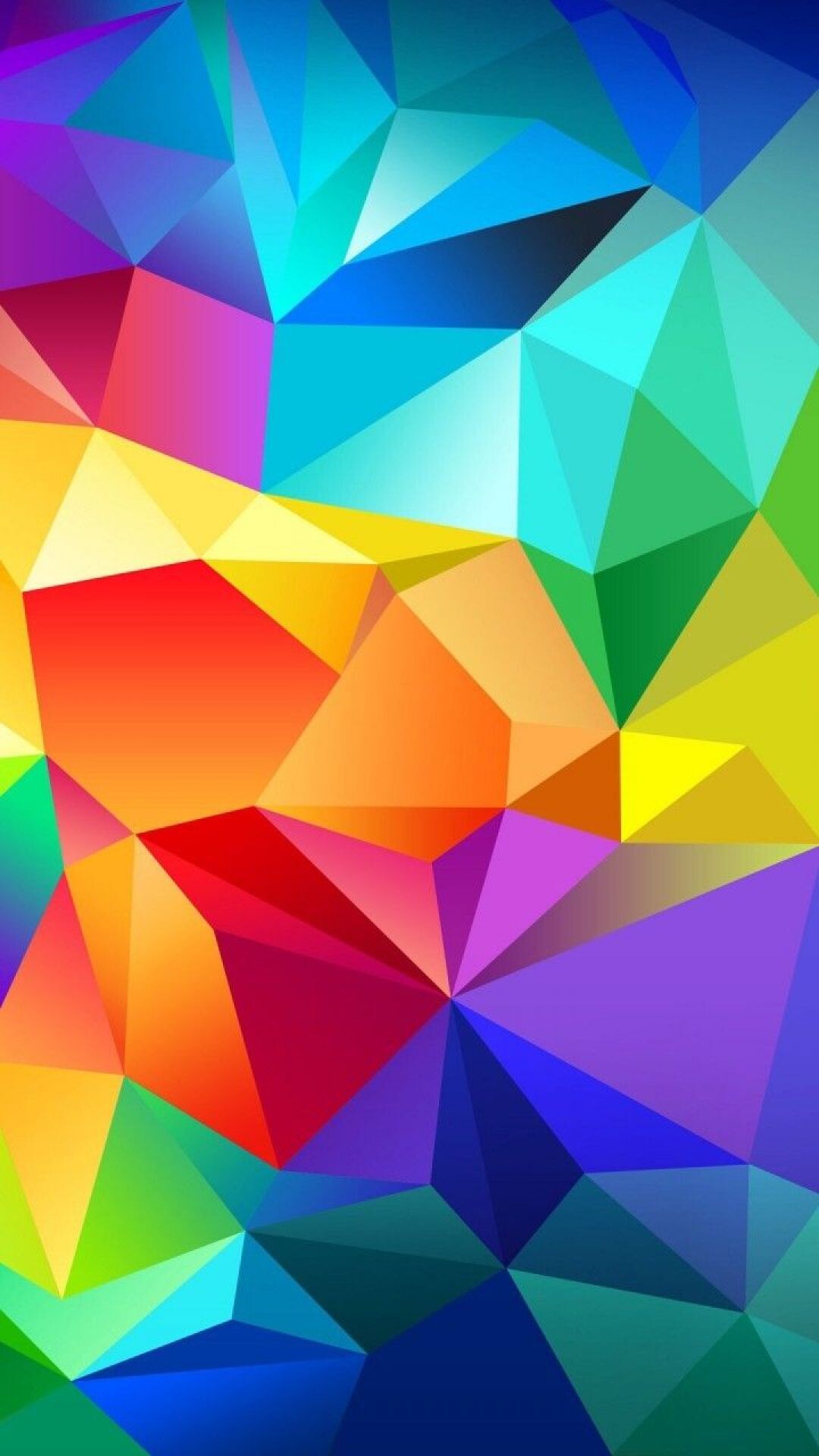 Geometric Abstract: Rainbow polygonal figures, Heptagons, Pyramids. 1080x1920 Full HD Wallpaper.
