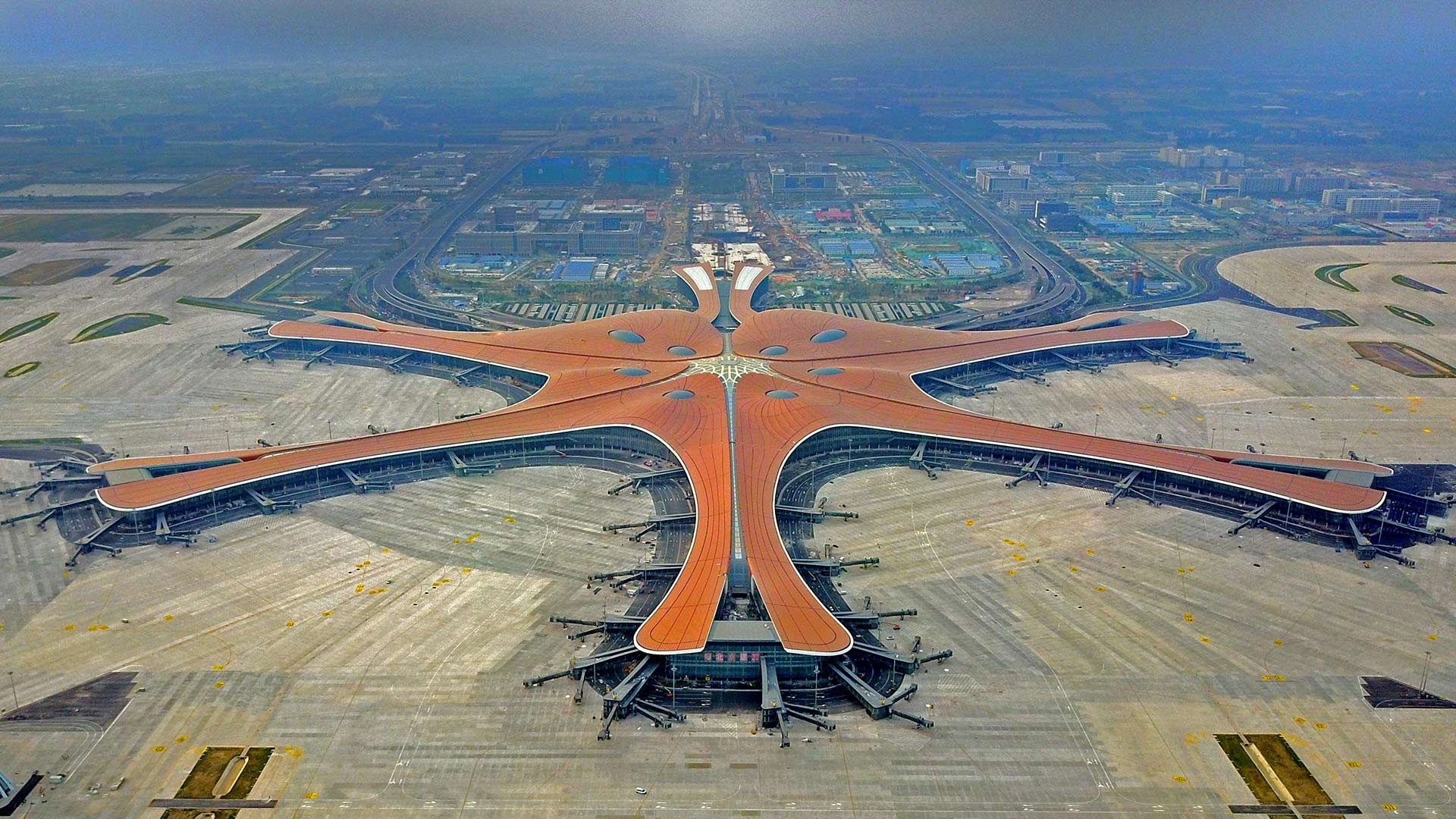 Beijing Capital International Airport, Aerial view, Daxing International Airport, Modern architecture, 1920x1080 Full HD Desktop