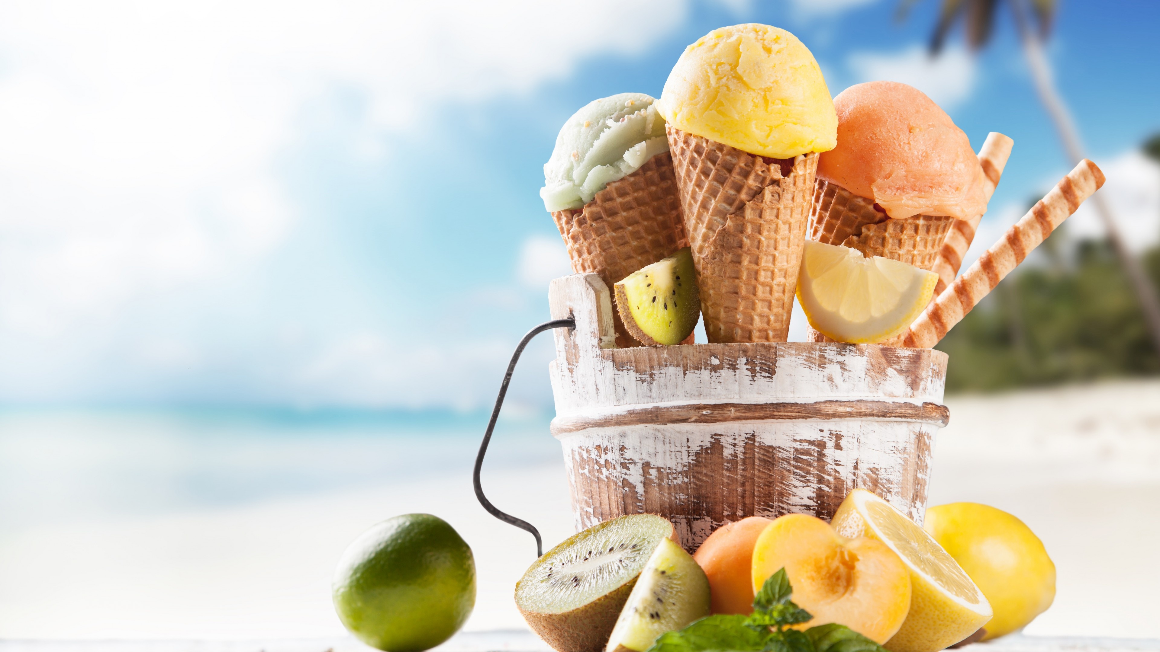 Ice Cream Cone, Delicious Food, Backgrounds, 3840x2160 4K Desktop