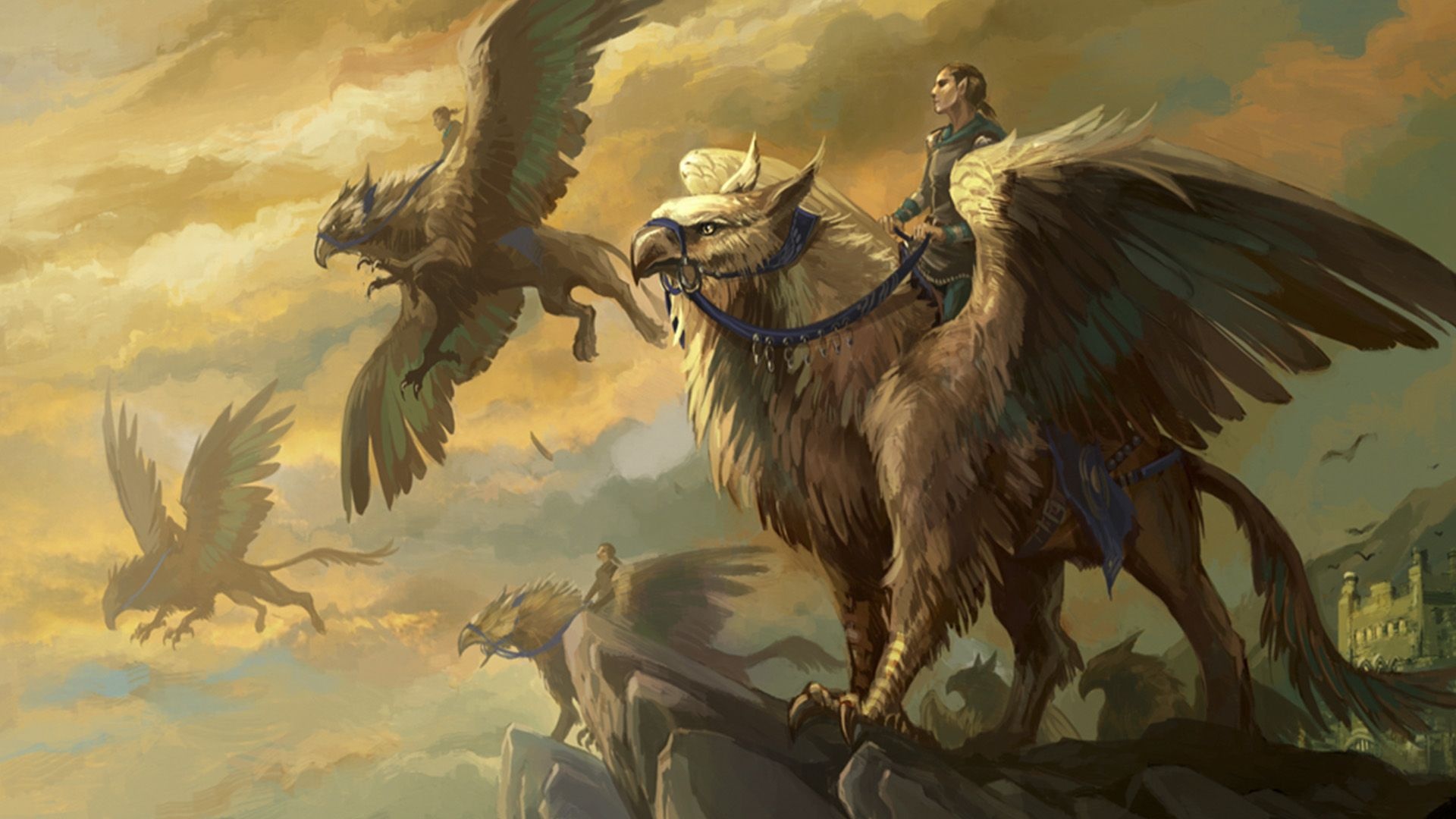 Griffins, Slava Shestopalov artwork, Fantasy art, Mythical creatures, 1920x1080 Full HD Desktop