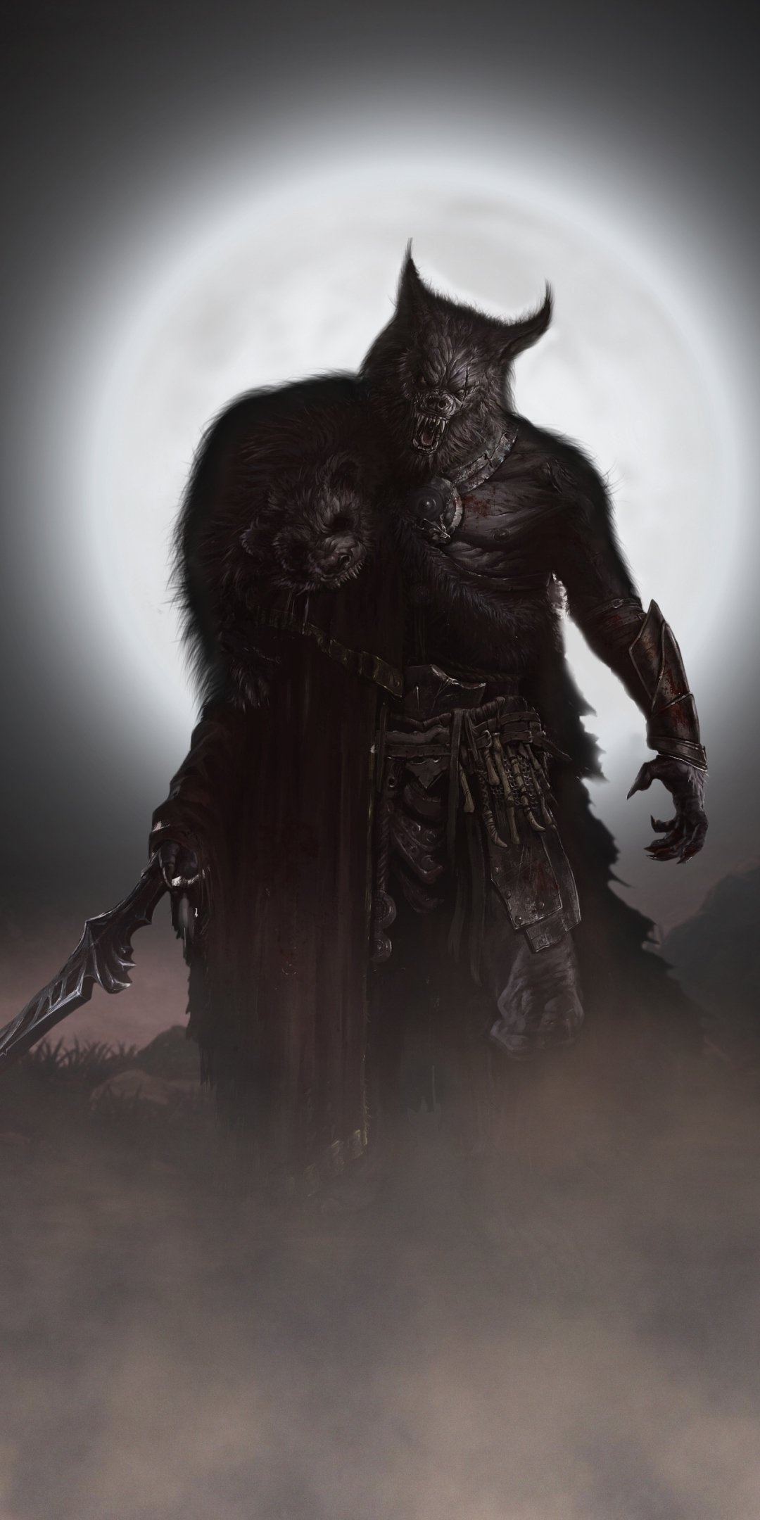 Dark werewolf, Mysterious creature, Eerie presence, Captivating darkness, 1080x2160 HD Phone