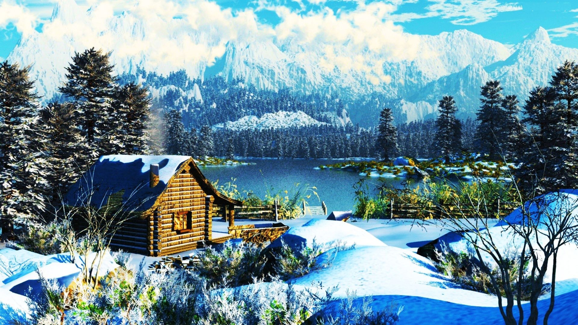 Log Cabin, Winter retreat, Snowy wonderland, Cozy haven, Chalet getaway, 1920x1080 Full HD Desktop
