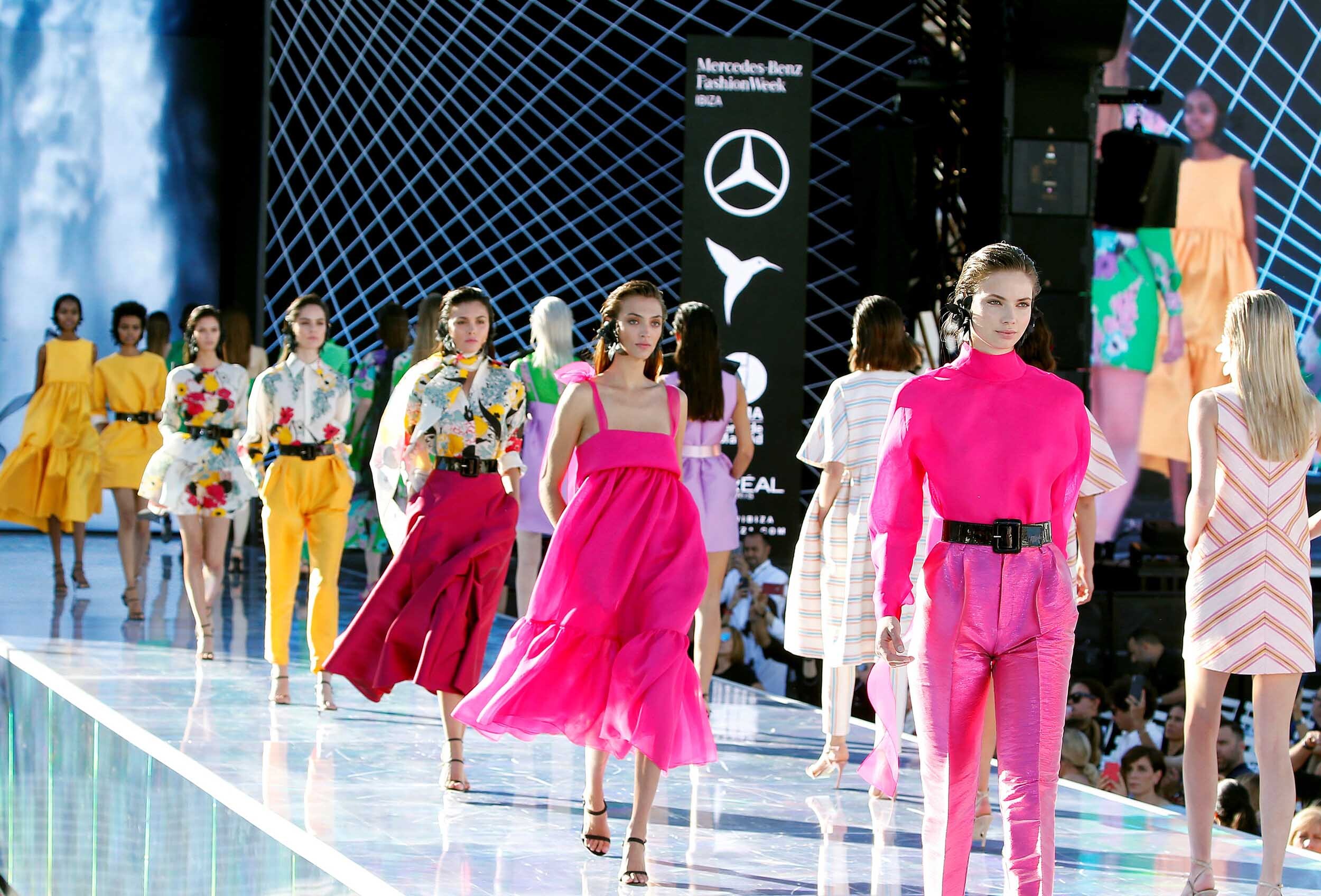 Fashion Week: Mercedes-Benz Fashion Week, Ibiza, Models in brightly-colored outfits. 2500x1700 HD Background.
