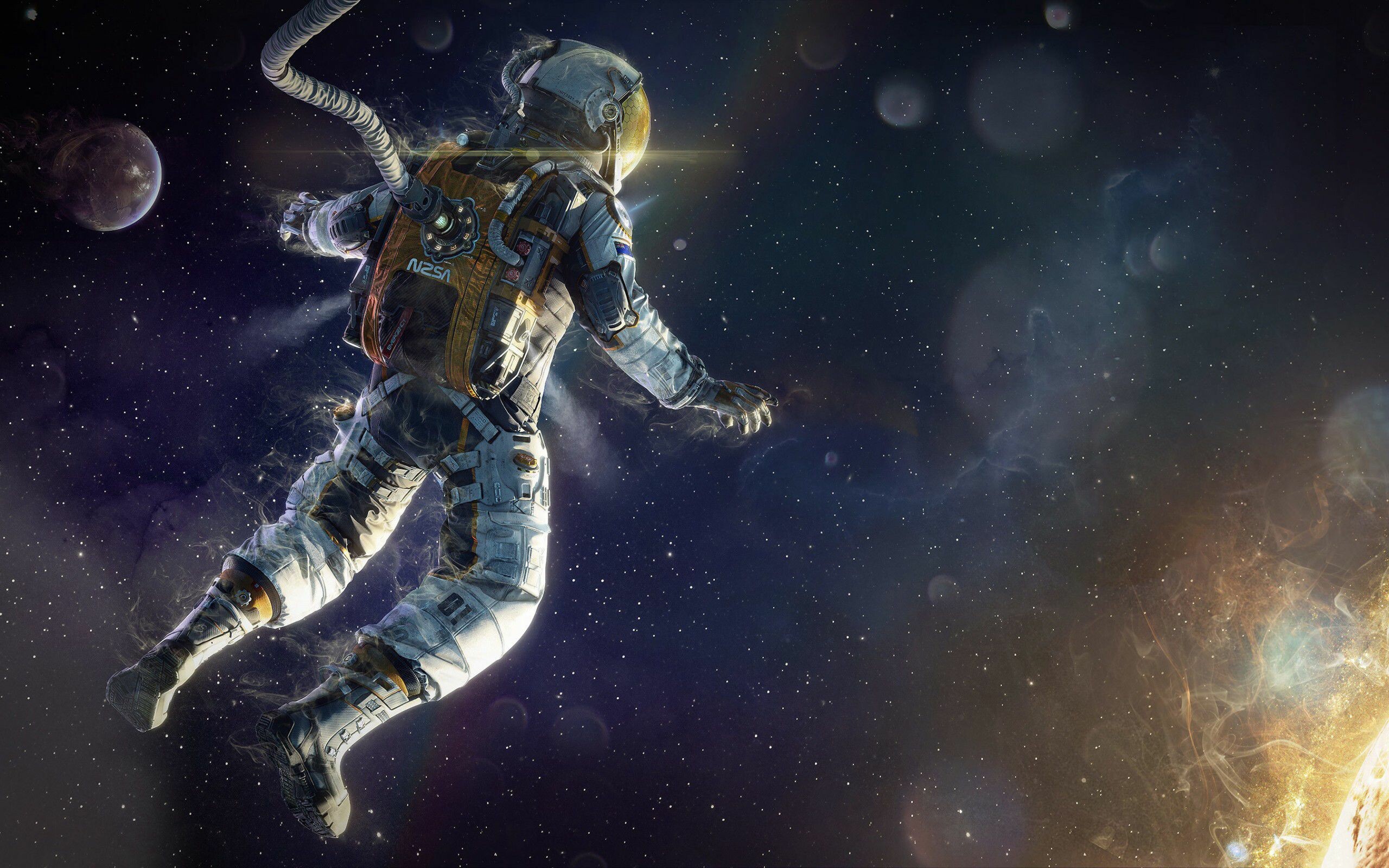 Astronaut: A professional space traveler, bound for Earth orbit or beyond. 2560x1600 HD Wallpaper.