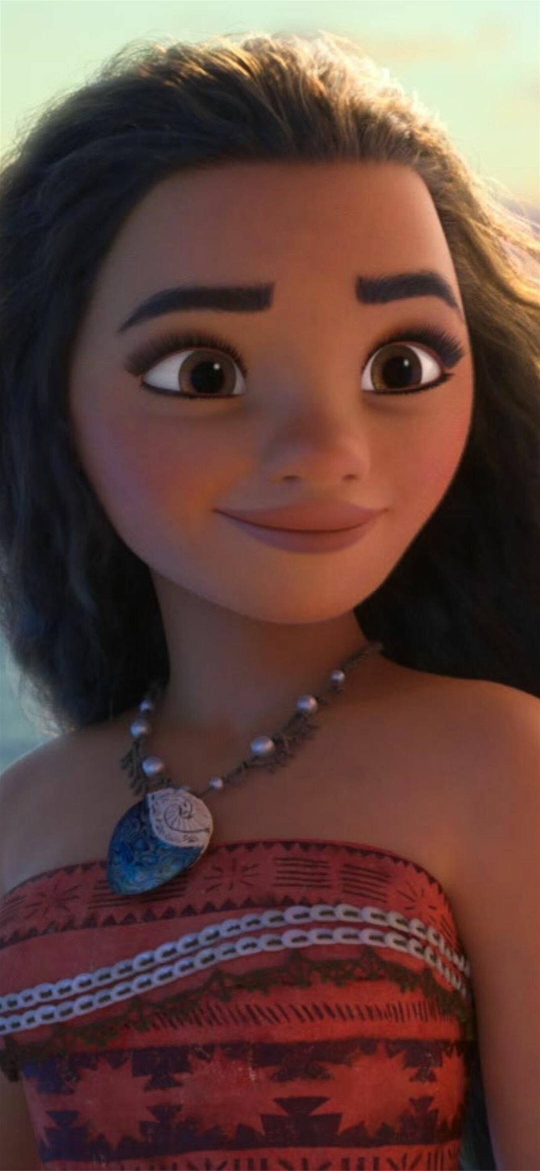 Moana: The curious daughter of village chief Tui and his wife Sina, Disney princess. 1080x2340 HD Background.