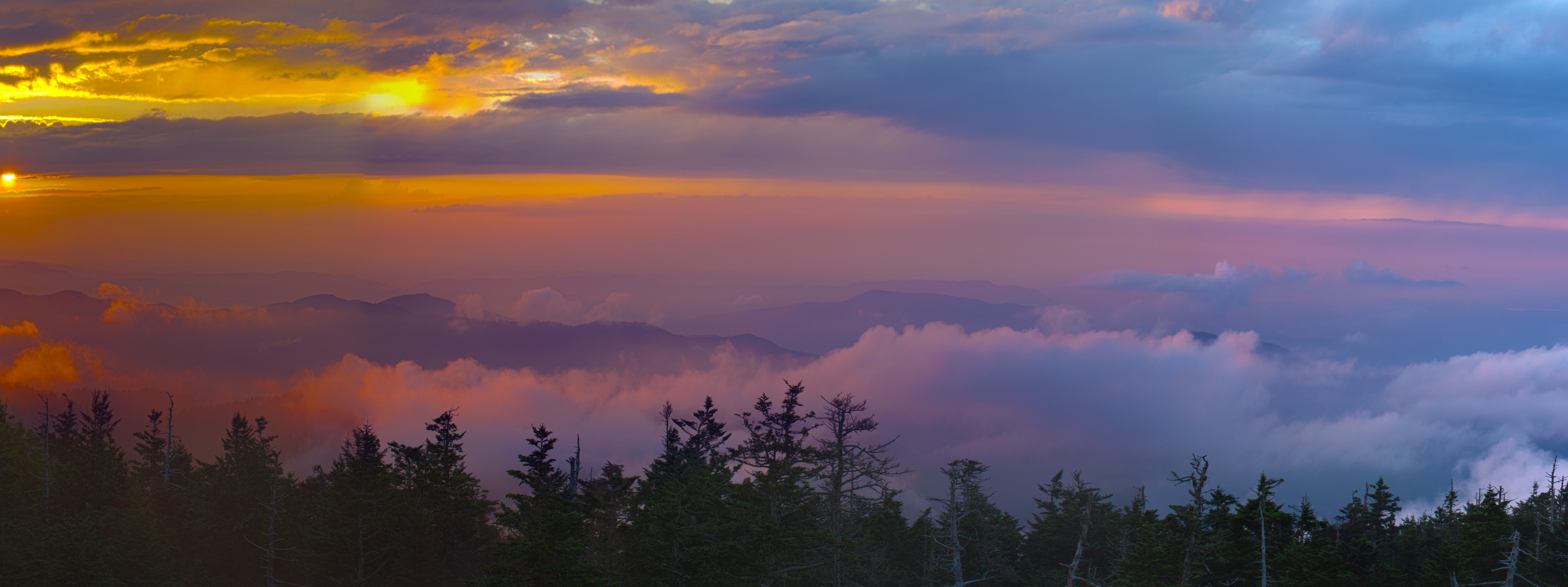 Panoramic wallpaper, Mountain sunset, North America, USA landscape, 3200x1200 Dual Screen Desktop