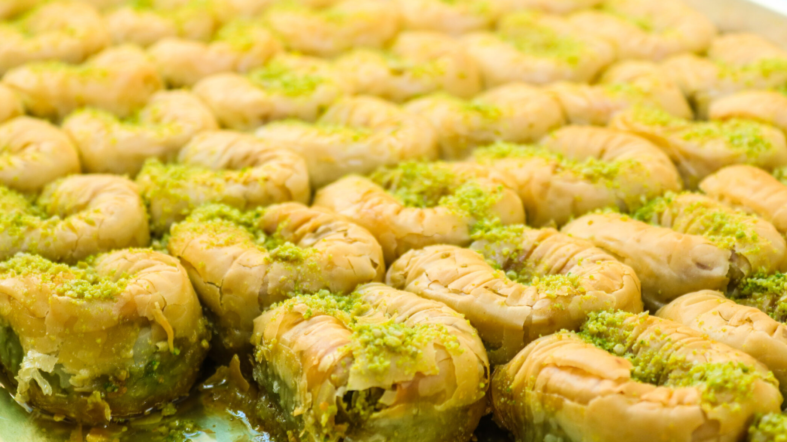 Baklava: Regarded in Greece as a dish reserved for special occasions. 2560x1440 HD Background.