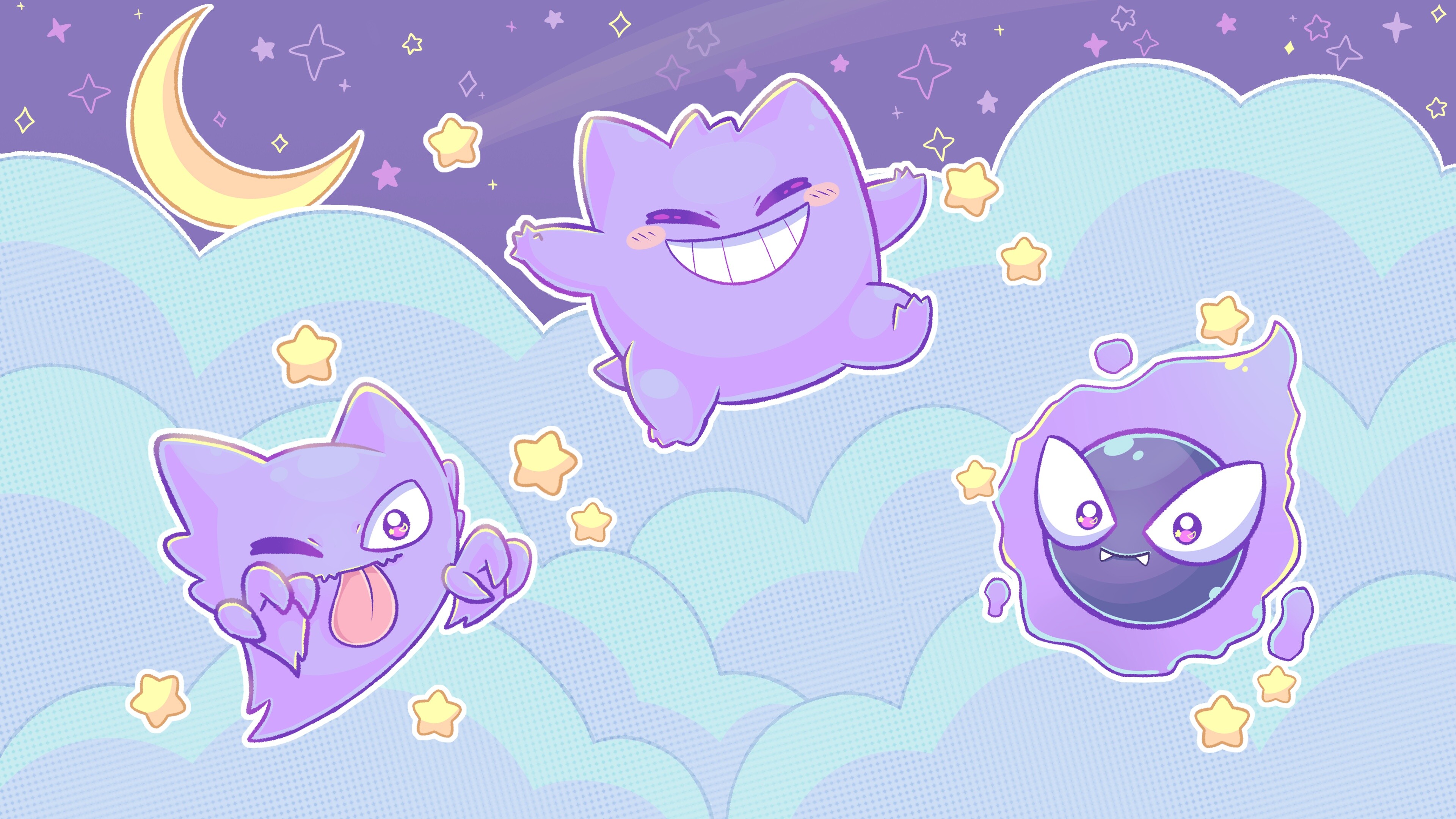 Gastly: Haunter, Gengar, A Ghost and Poison type Pokemon, Can be blown away by wind. 3840x2160 4K Wallpaper.
