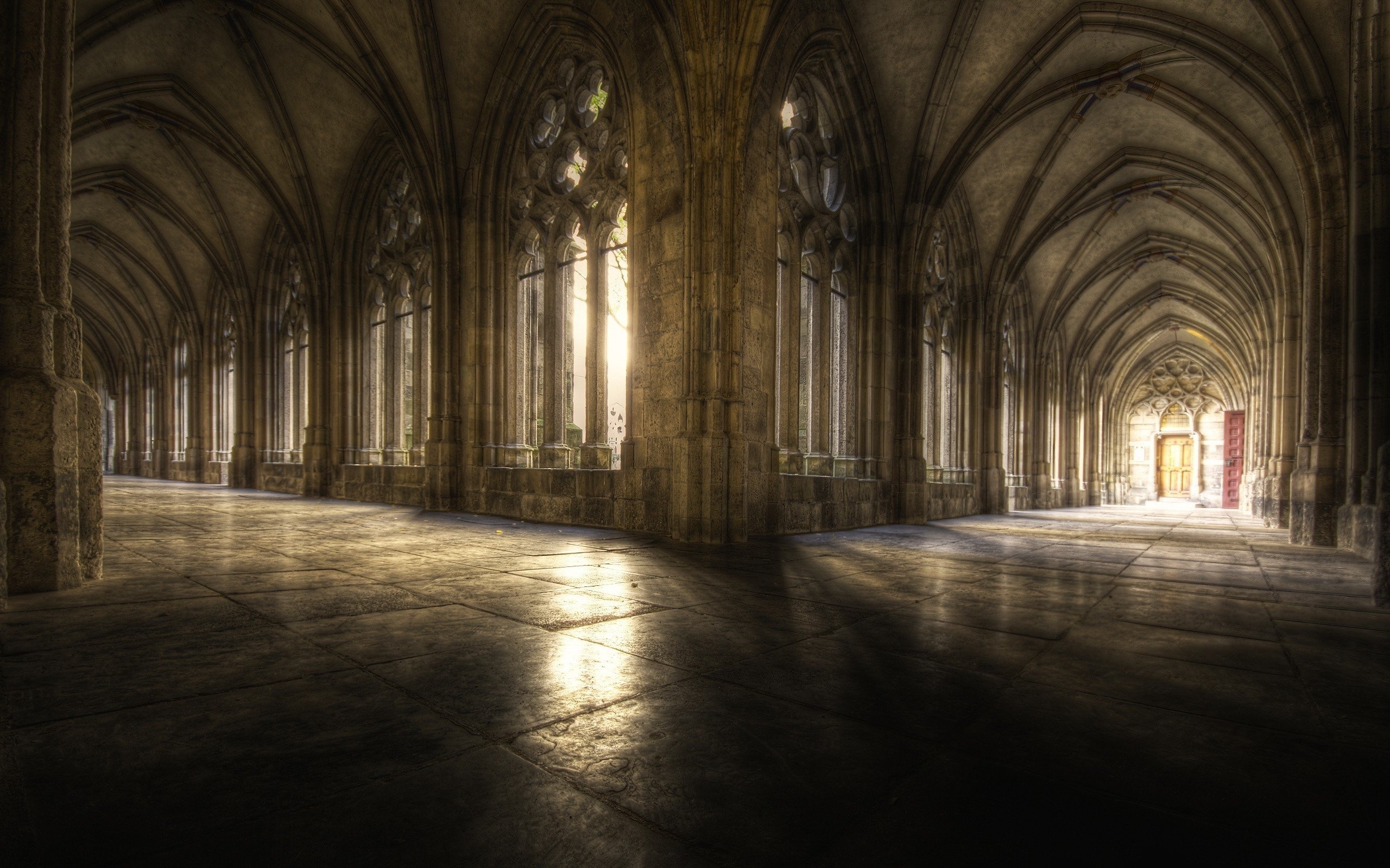 Gothic Architecture: The corridors of Hogwarts, Pointed arches, The rib vault, Construction style. 2560x1600 HD Background.