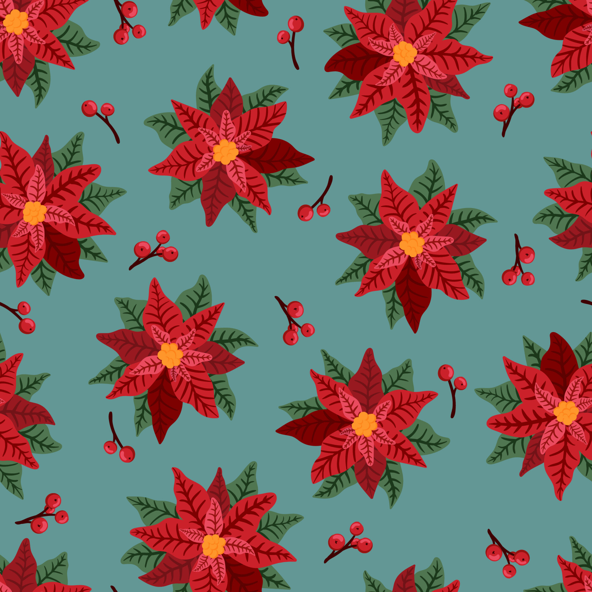 Poinsettia: The star-shaped leaf pattern is said to symbolize the Star of Bethlehem, and the red color represents the blood sacrifice of Jesus's crucifixion. 1920x1920 HD Wallpaper.