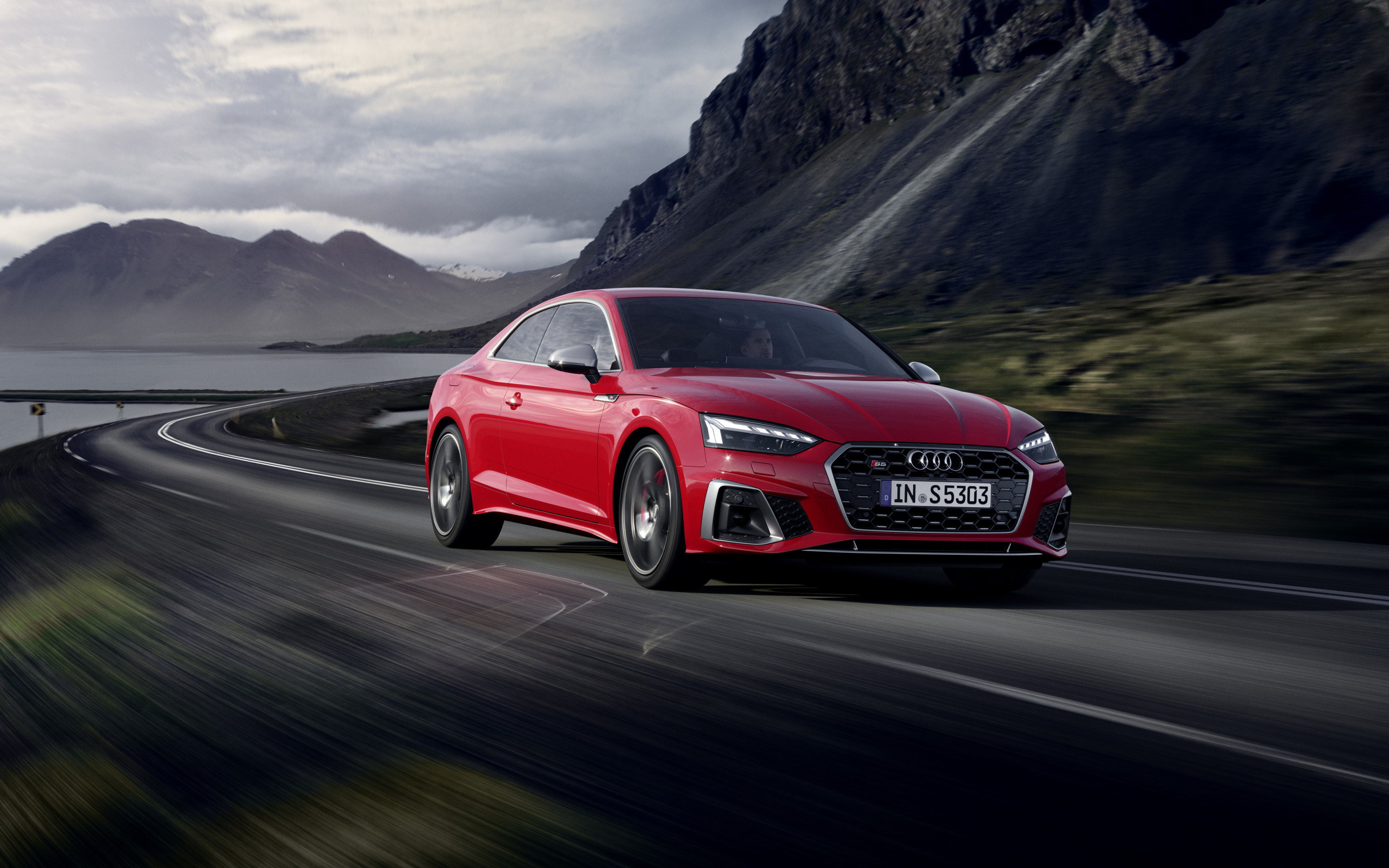 Audi S5 Coupe 2020, Red exterior, High-performance luxury, Elegance in motion, 2880x1800 HD Desktop